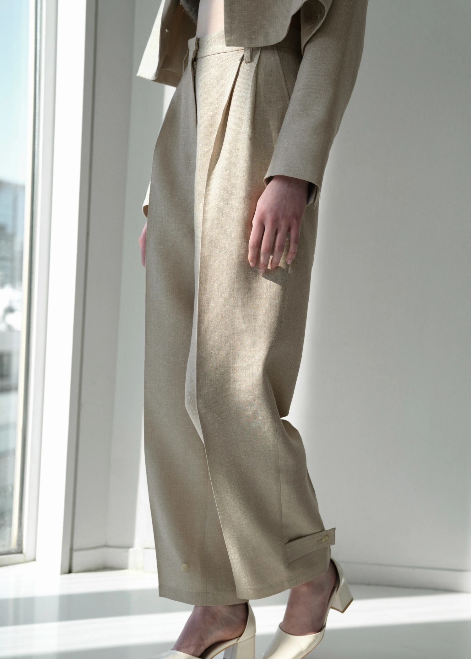 lame linen twill 2tuck hem belt PT