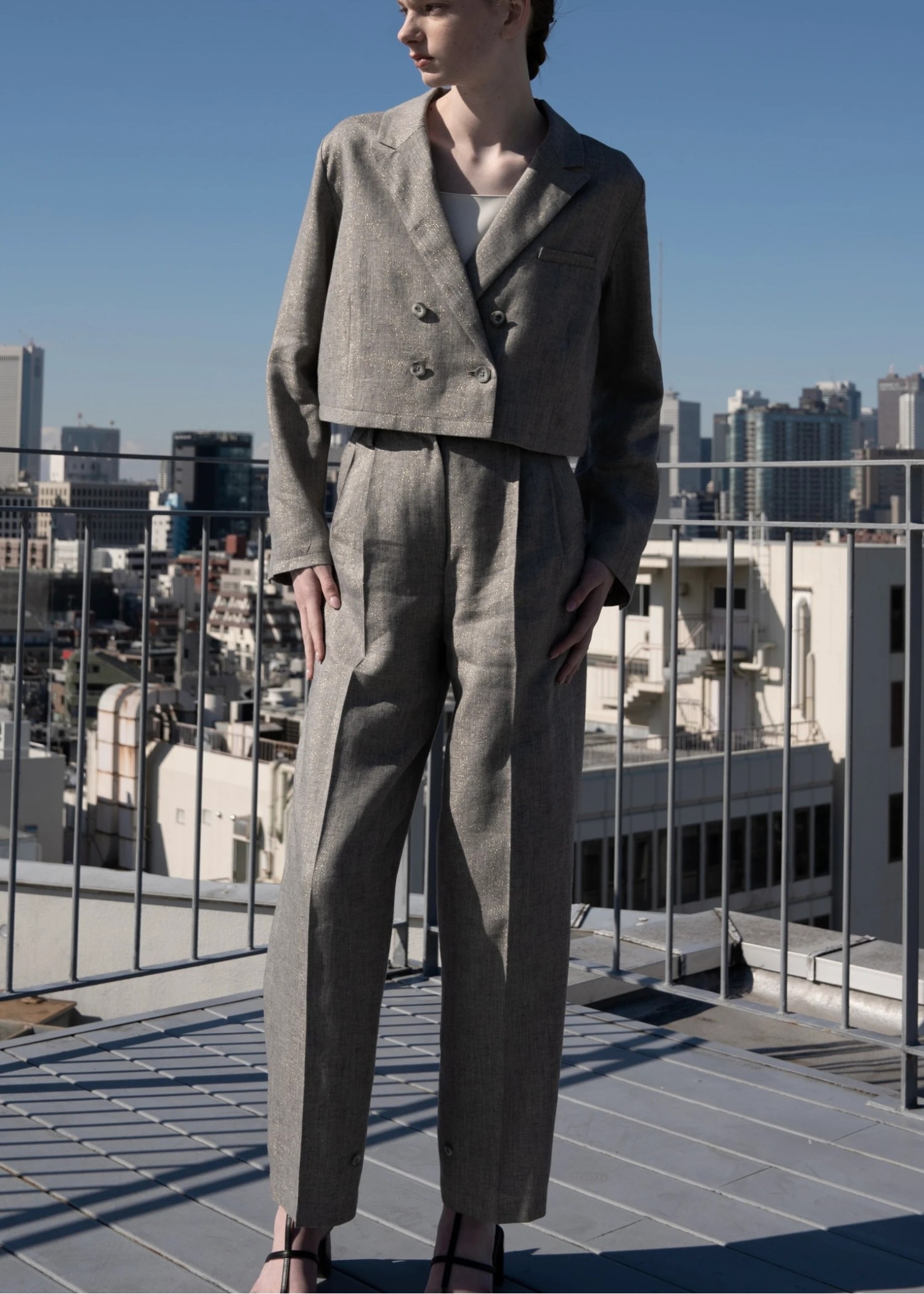 lame linen twill 2tuck hem belt PT