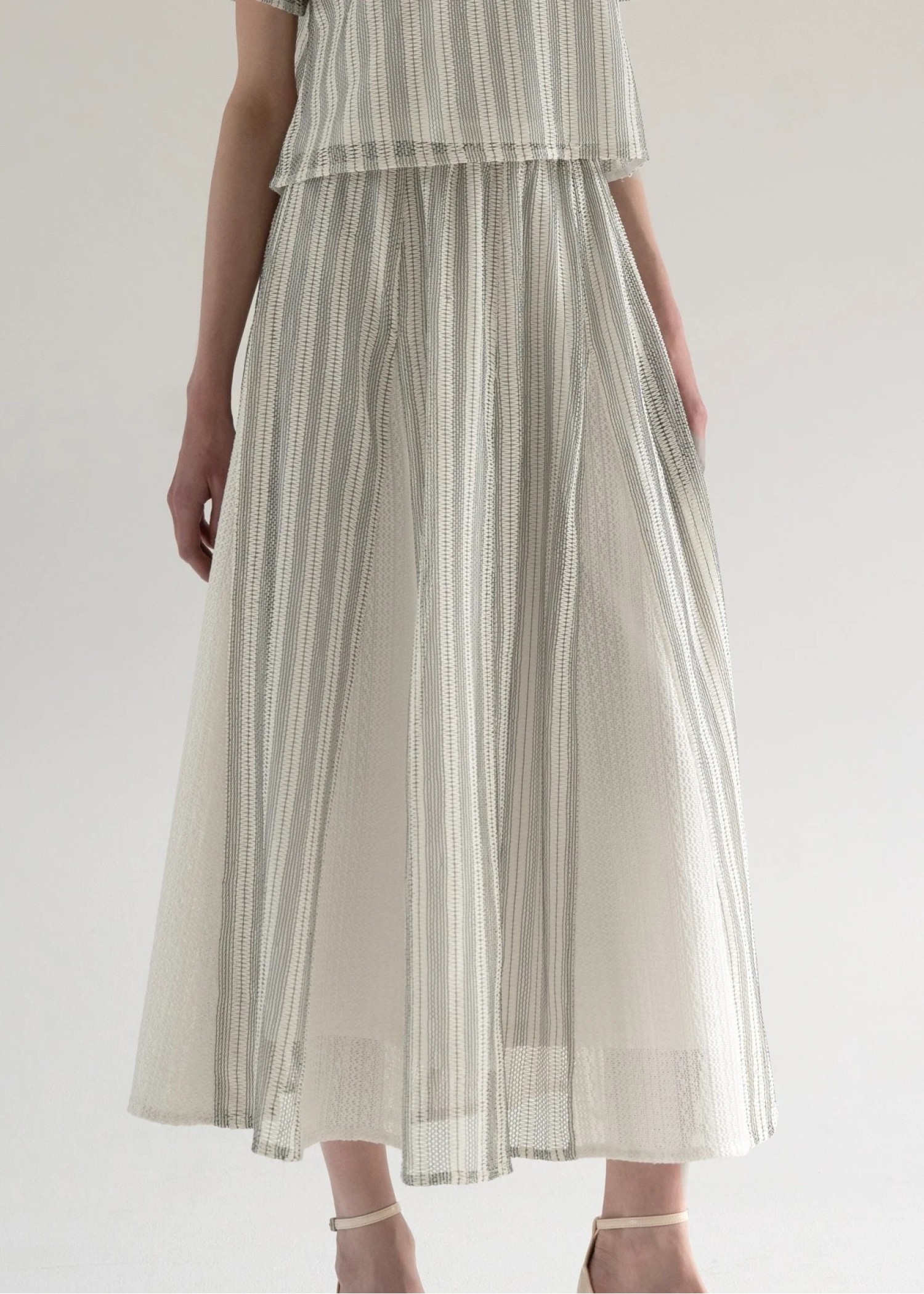 multi stripe lace panel flare SK