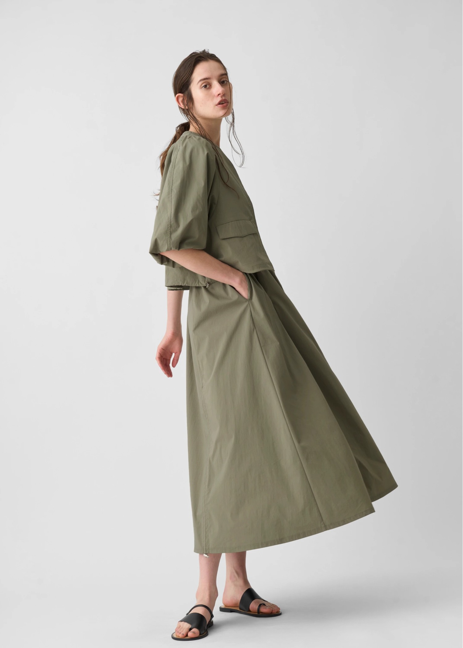 balloon sleeve drawstring zip tops