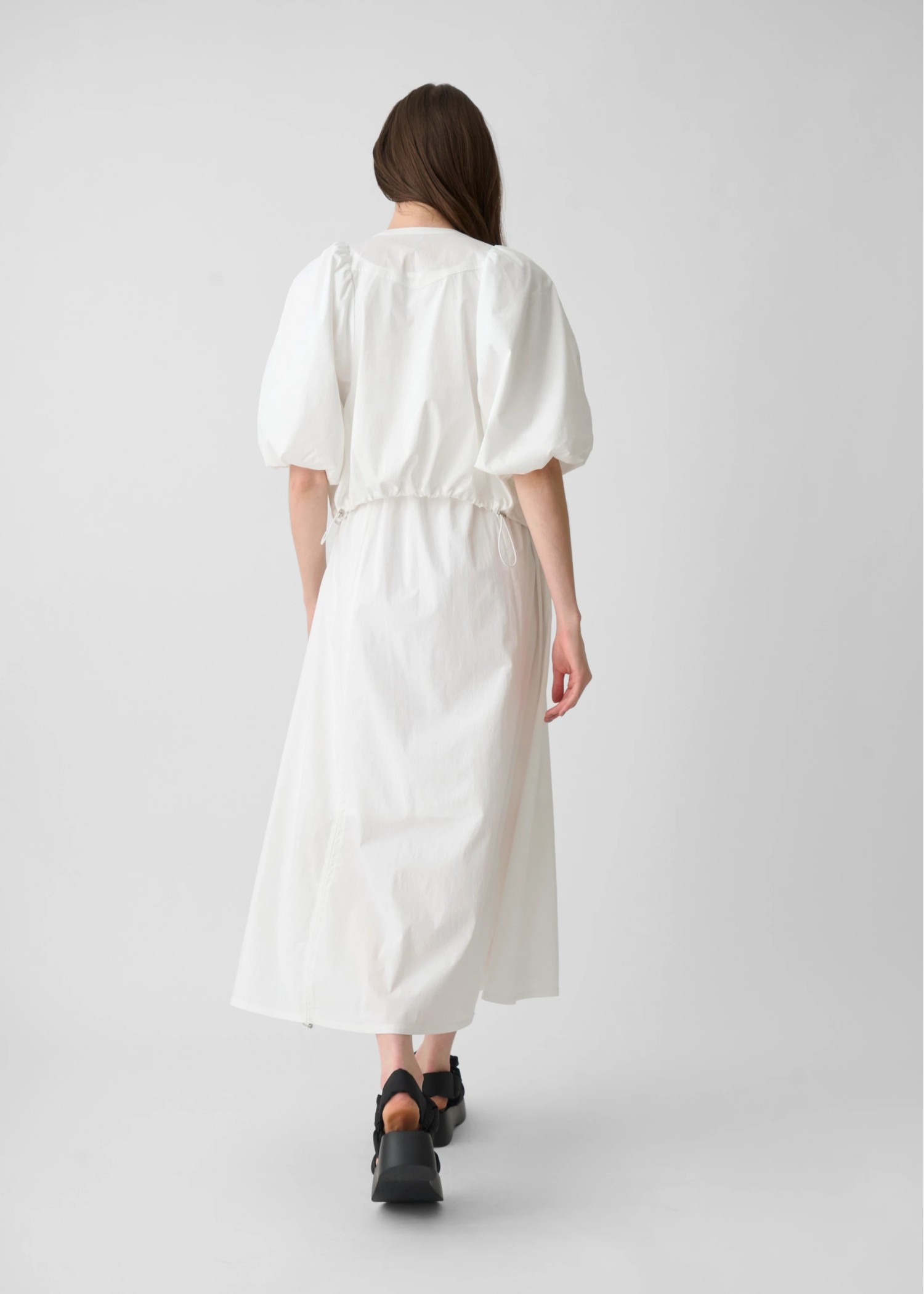 balloon sleeve drawstring zip tops