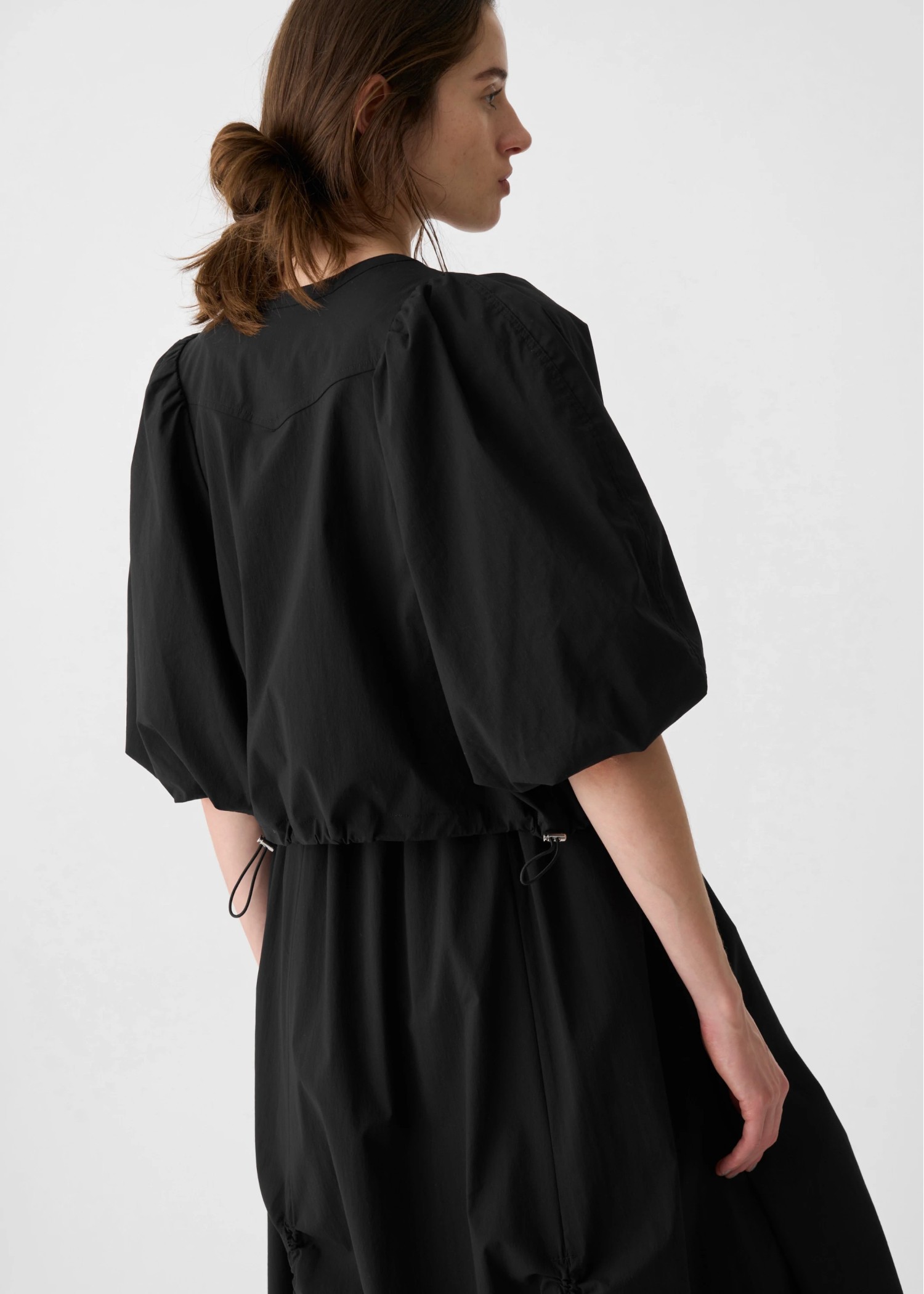 balloon sleeve drawstring zip tops