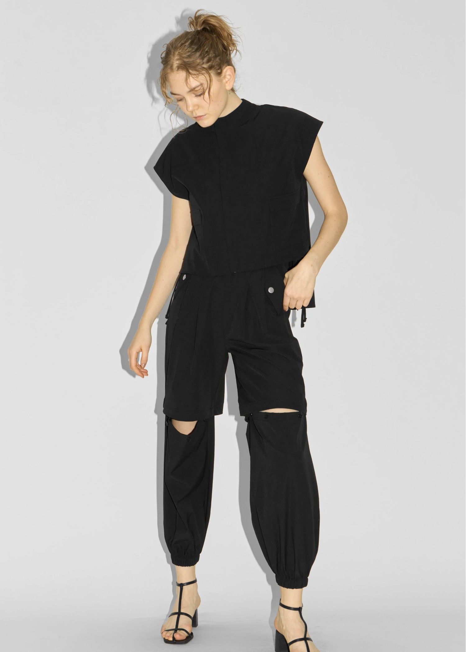 irregular hem flap pocket zip tops