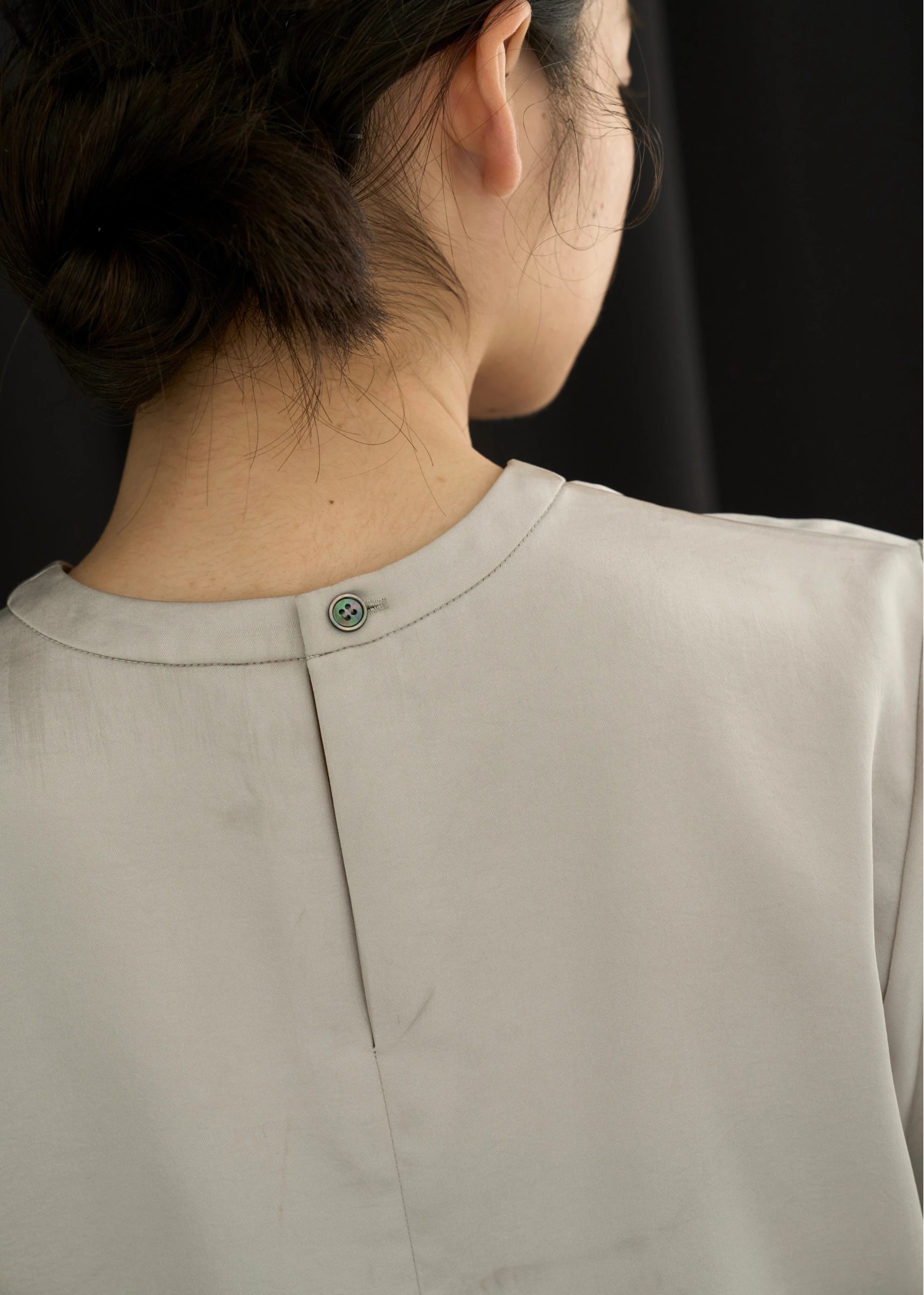 patch pocket mat satin waist shirring tops