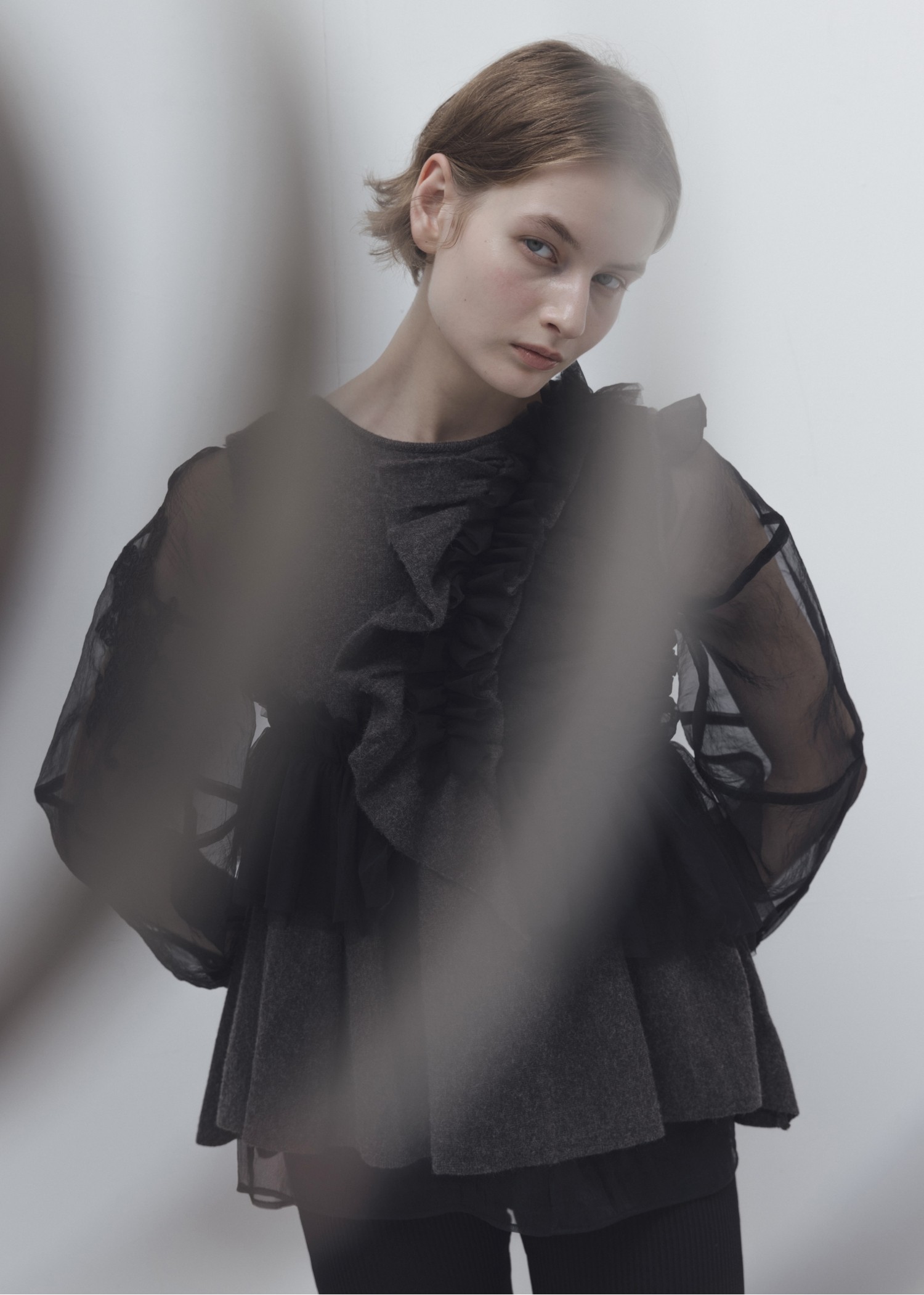 freely gather frill tulle combination no sleeve knit