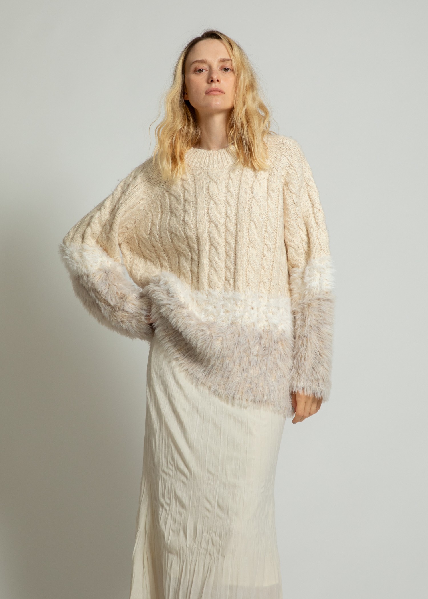 hem shaggy mix color gradation knit