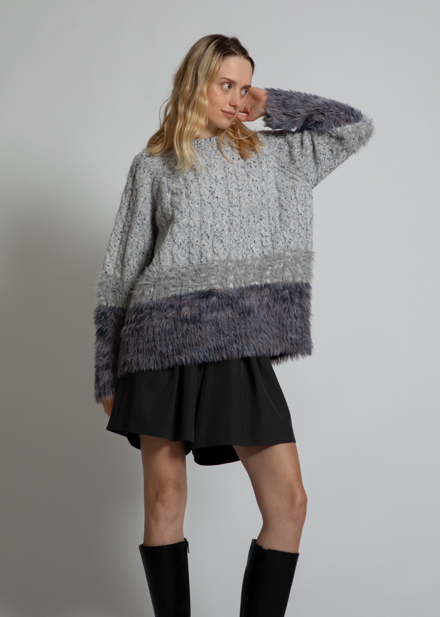 hem shaggy mix color gradation knit