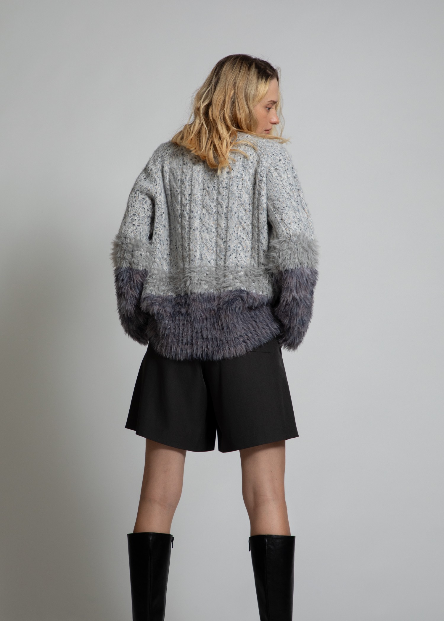 hem shaggy mix color gradation knit