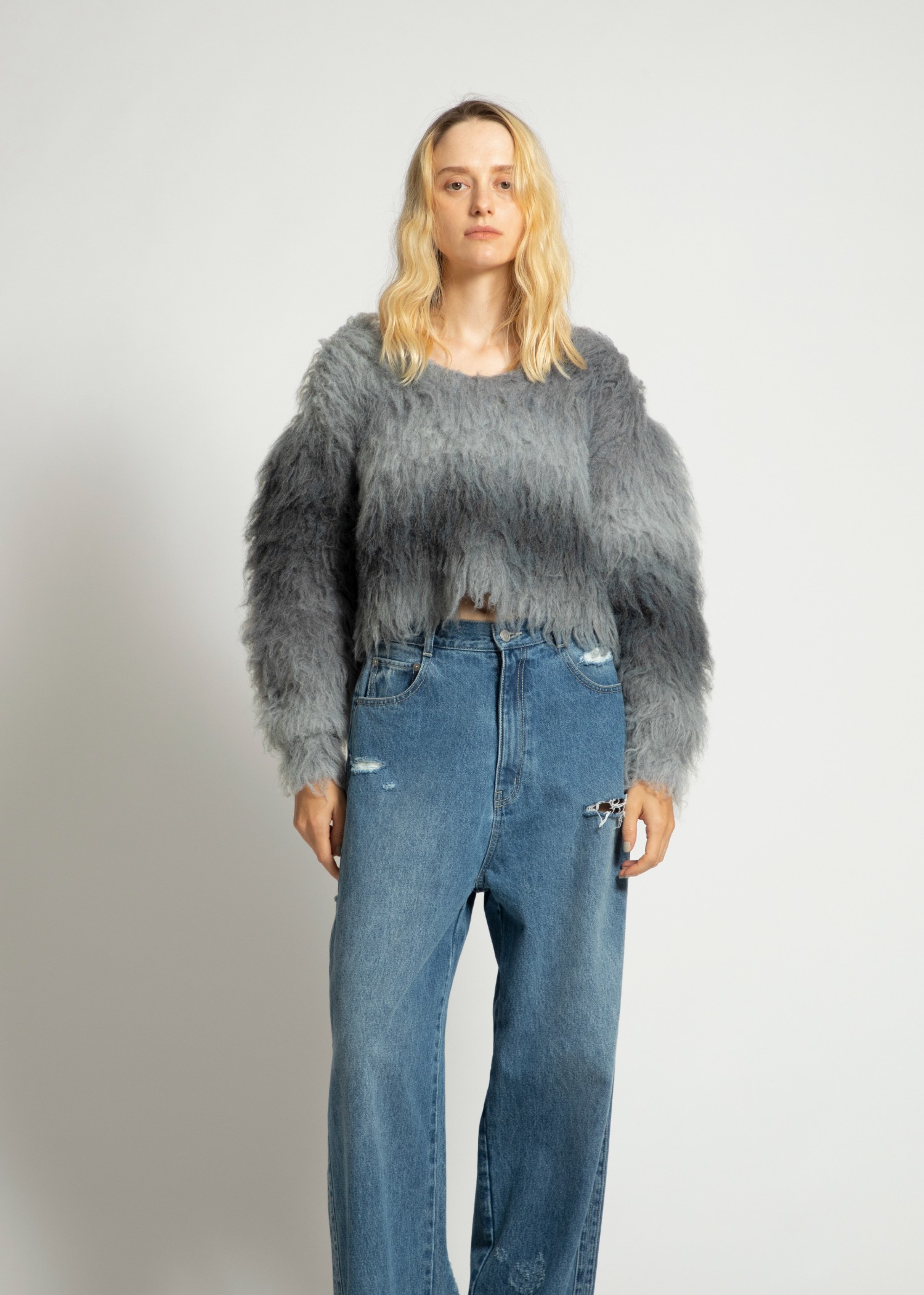 blurred pattern short loop knit