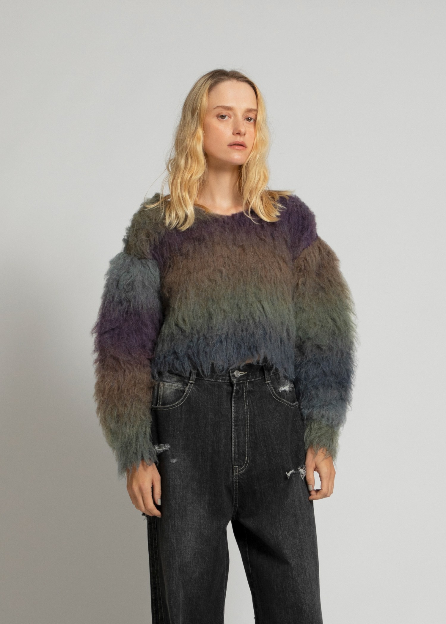 blurred pattern short loop knit