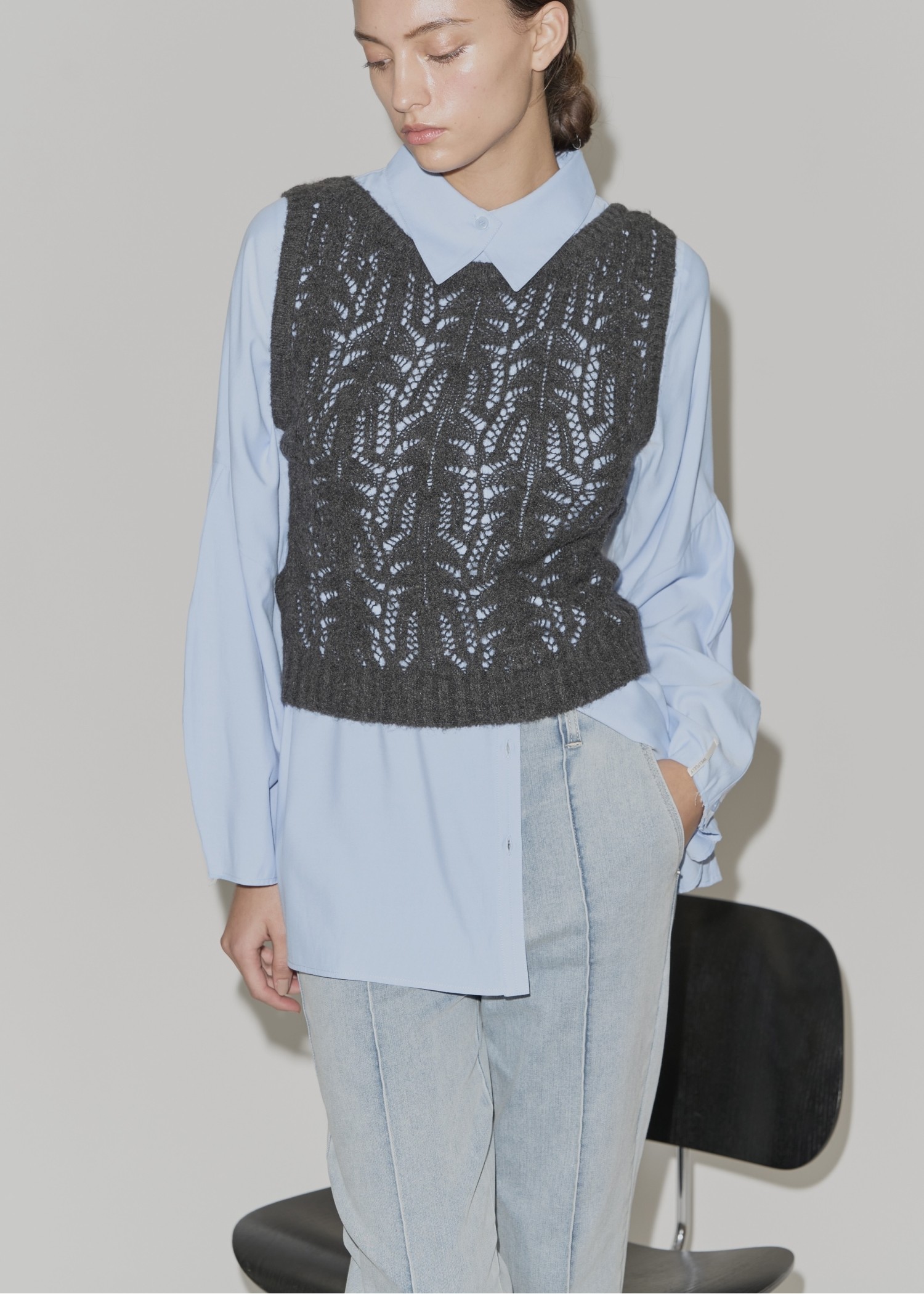 round neck sheer crochet knit tank