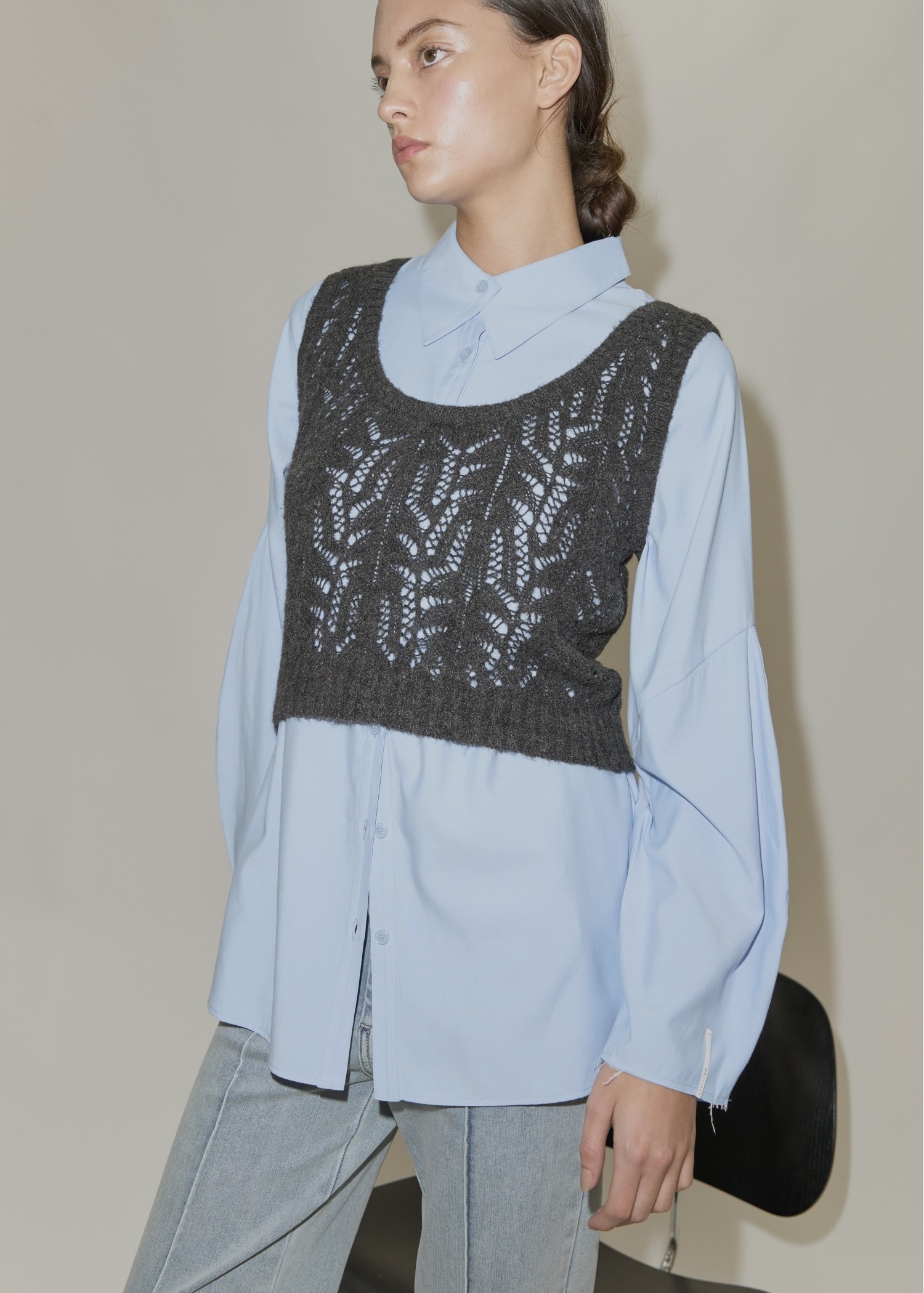 round neck sheer crochet knit tank