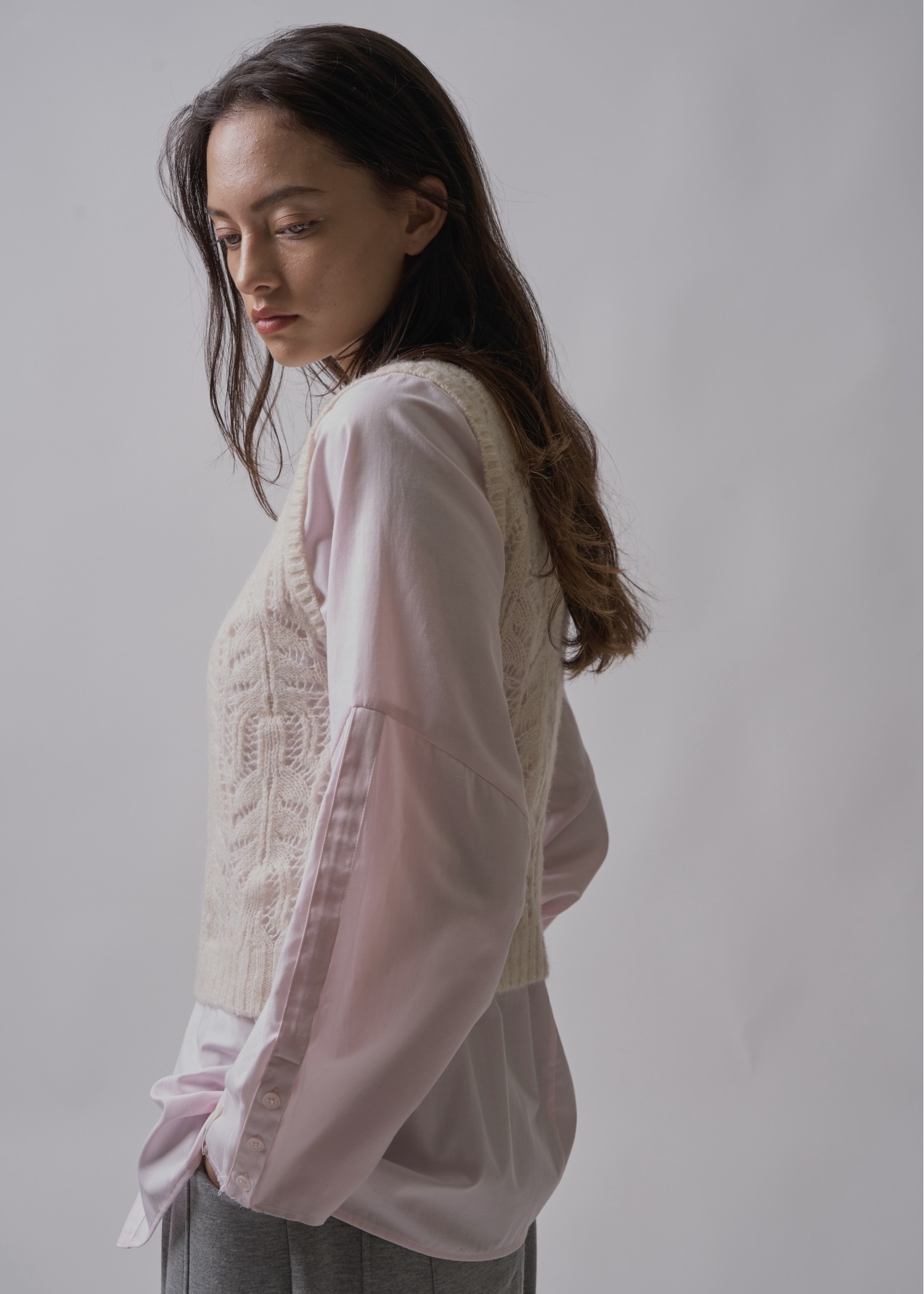 round neck sheer crochet knit tank