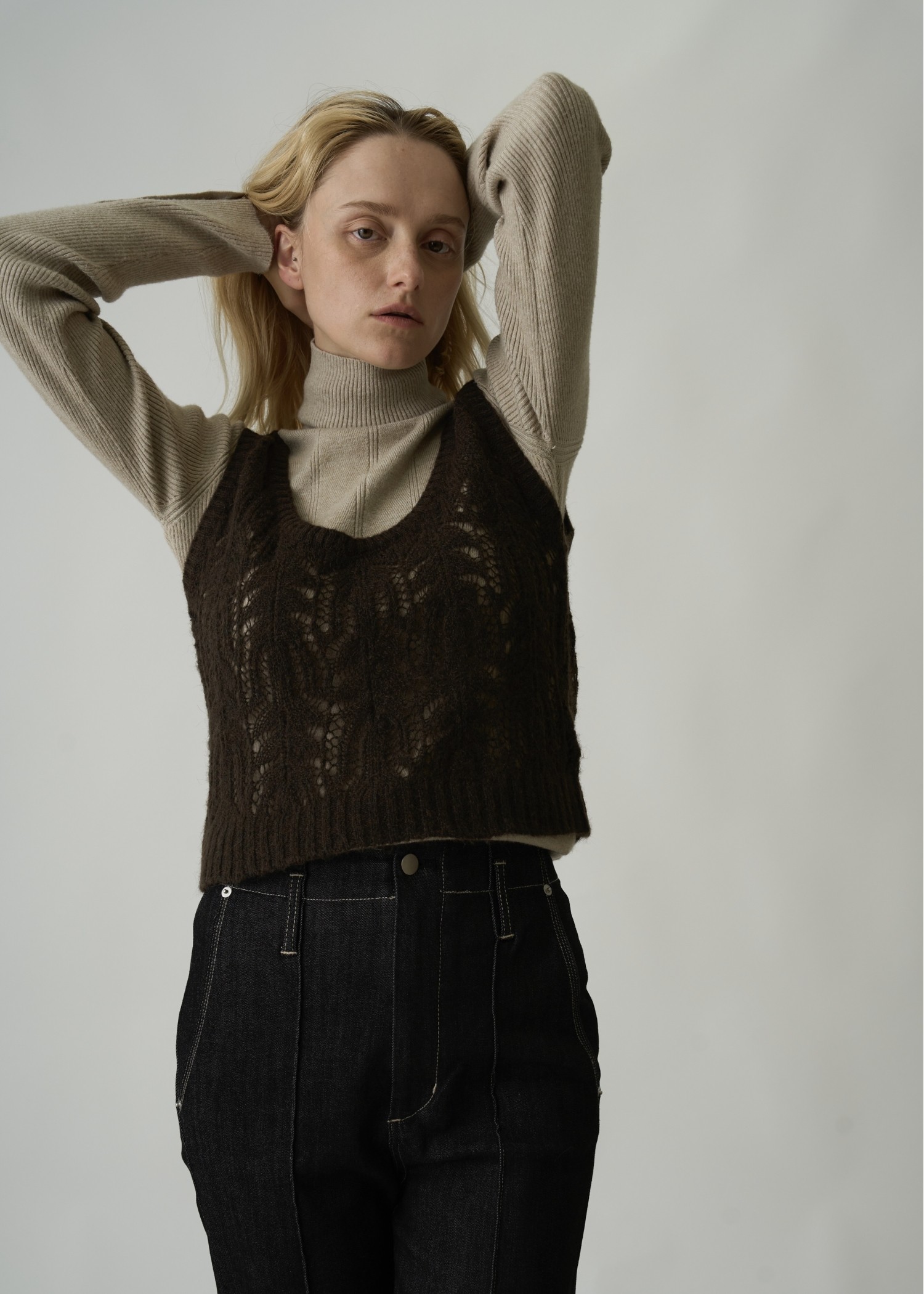 round neck sheer crochet knit tank