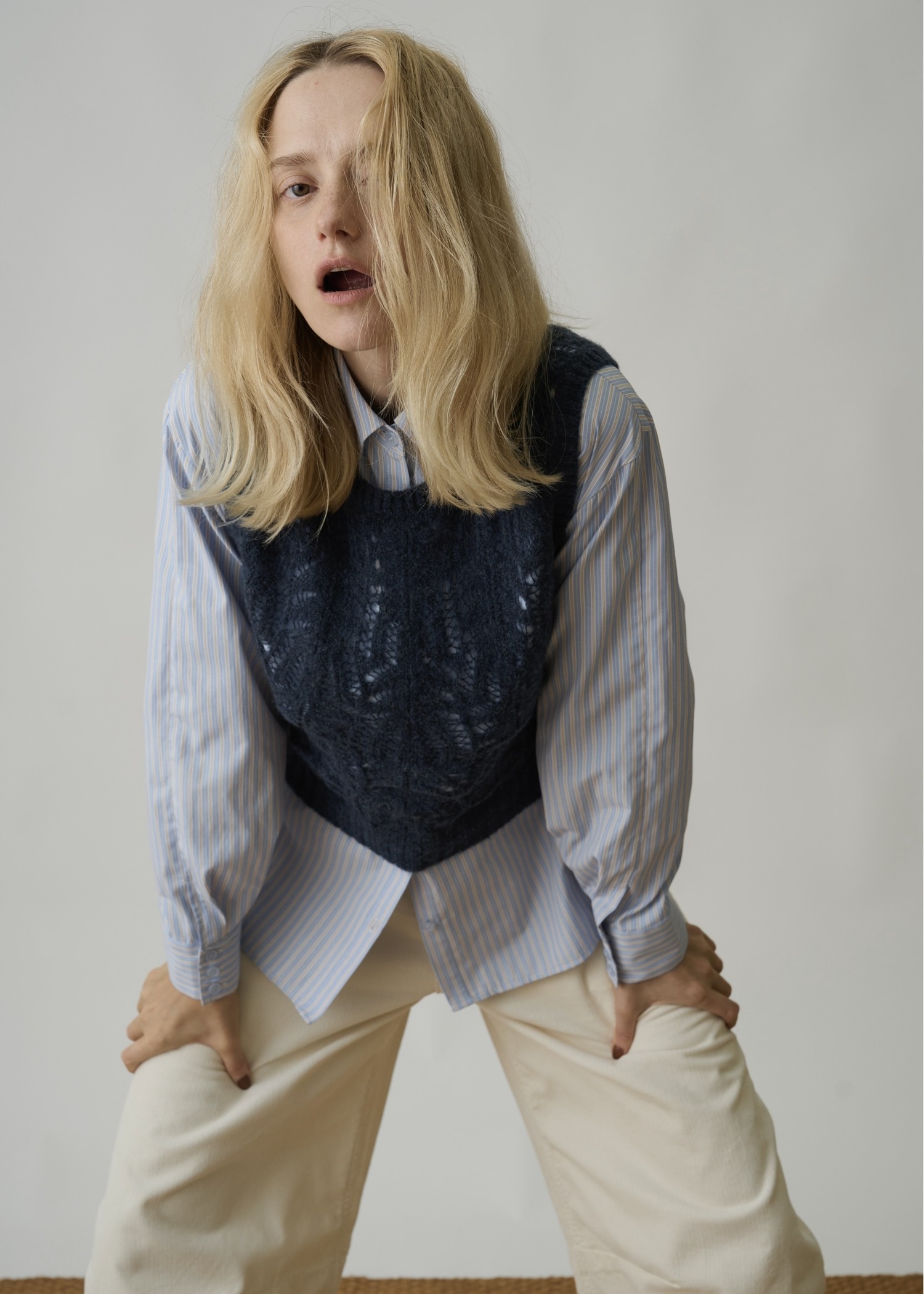 round neck sheer crochet knit tank