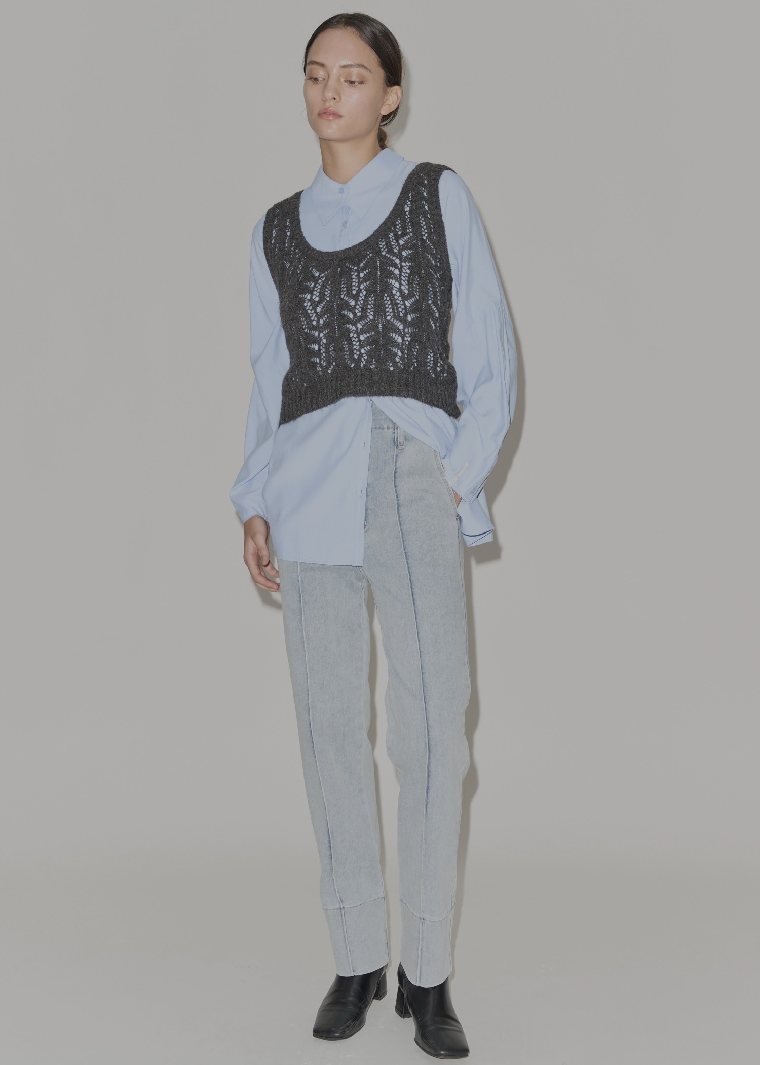 round neck sheer crochet knit tank