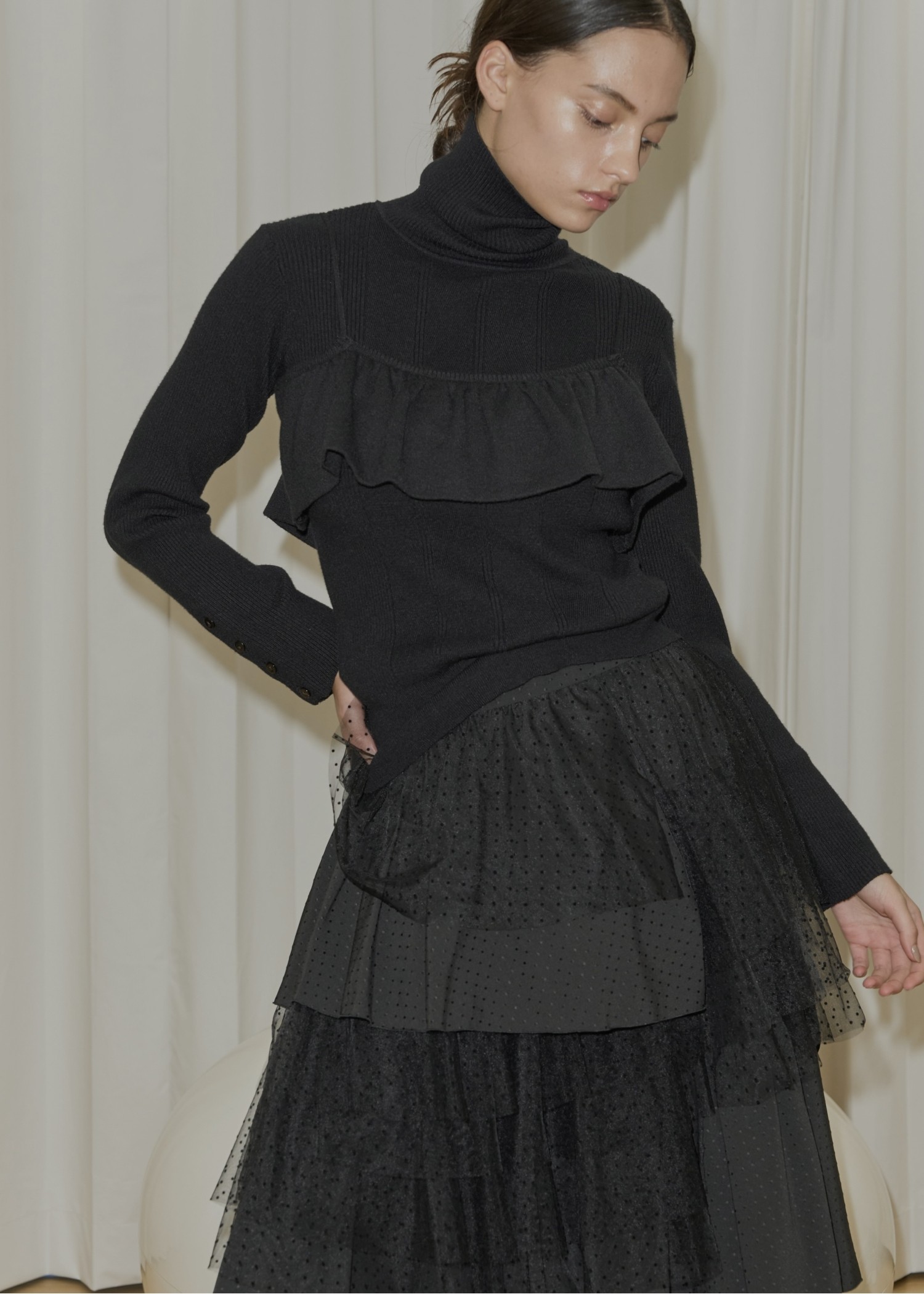 gather flare cropped knit cami