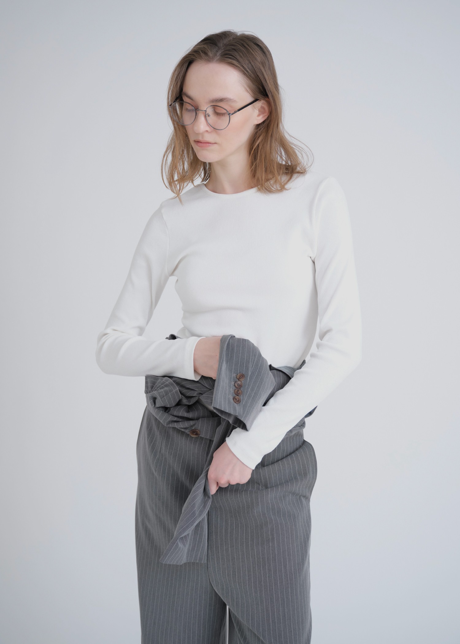 frill shoulder stripe ribbon tie all-in-one