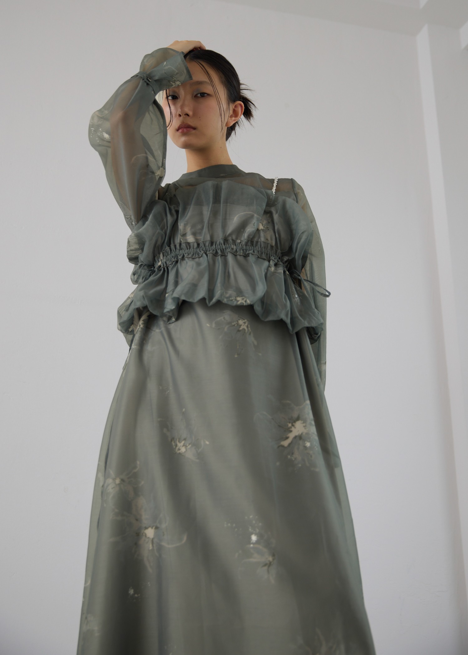 pearl shoulder camisole set original big flower print OP