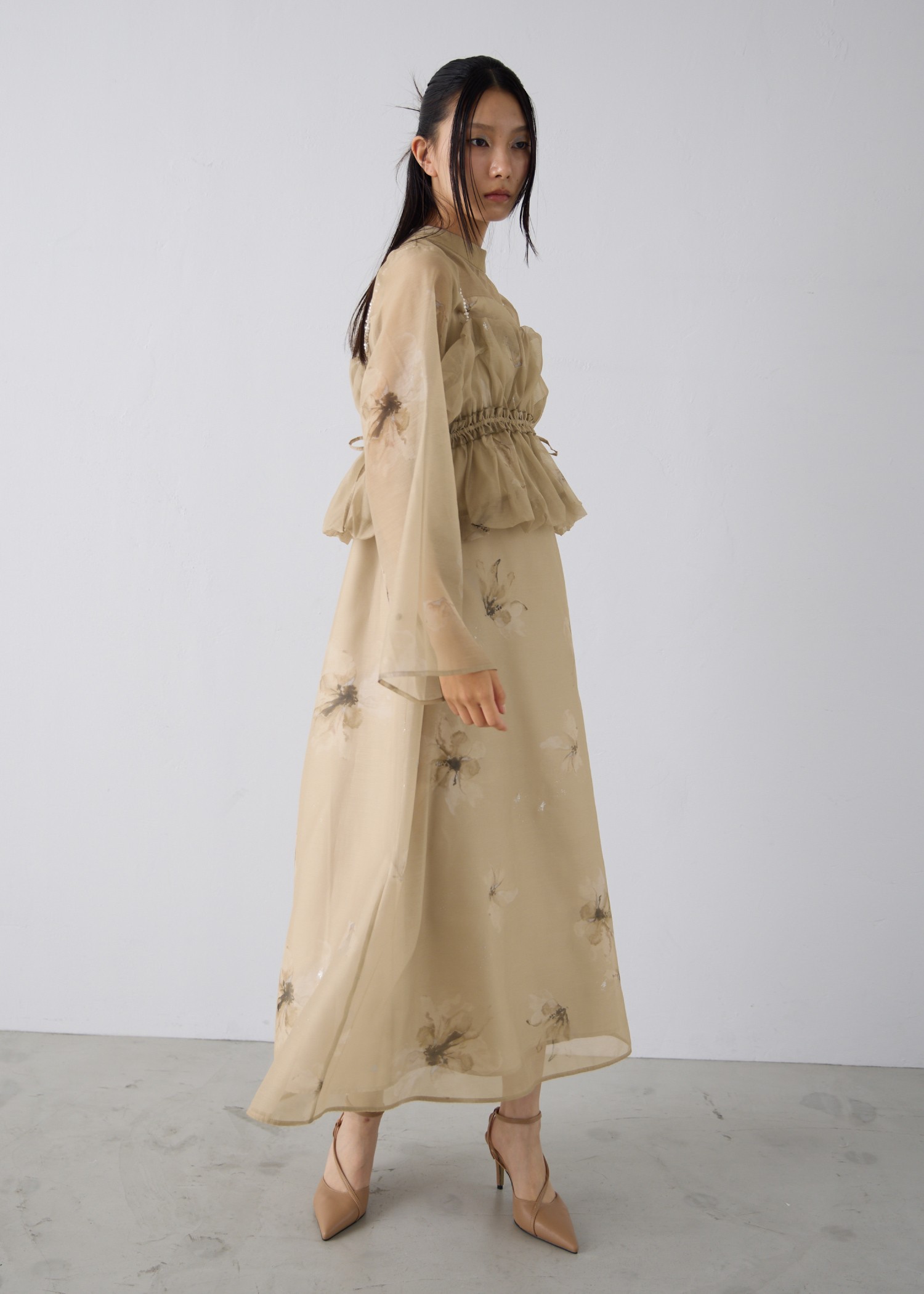 pearl shoulder camisole set original big flower print OP