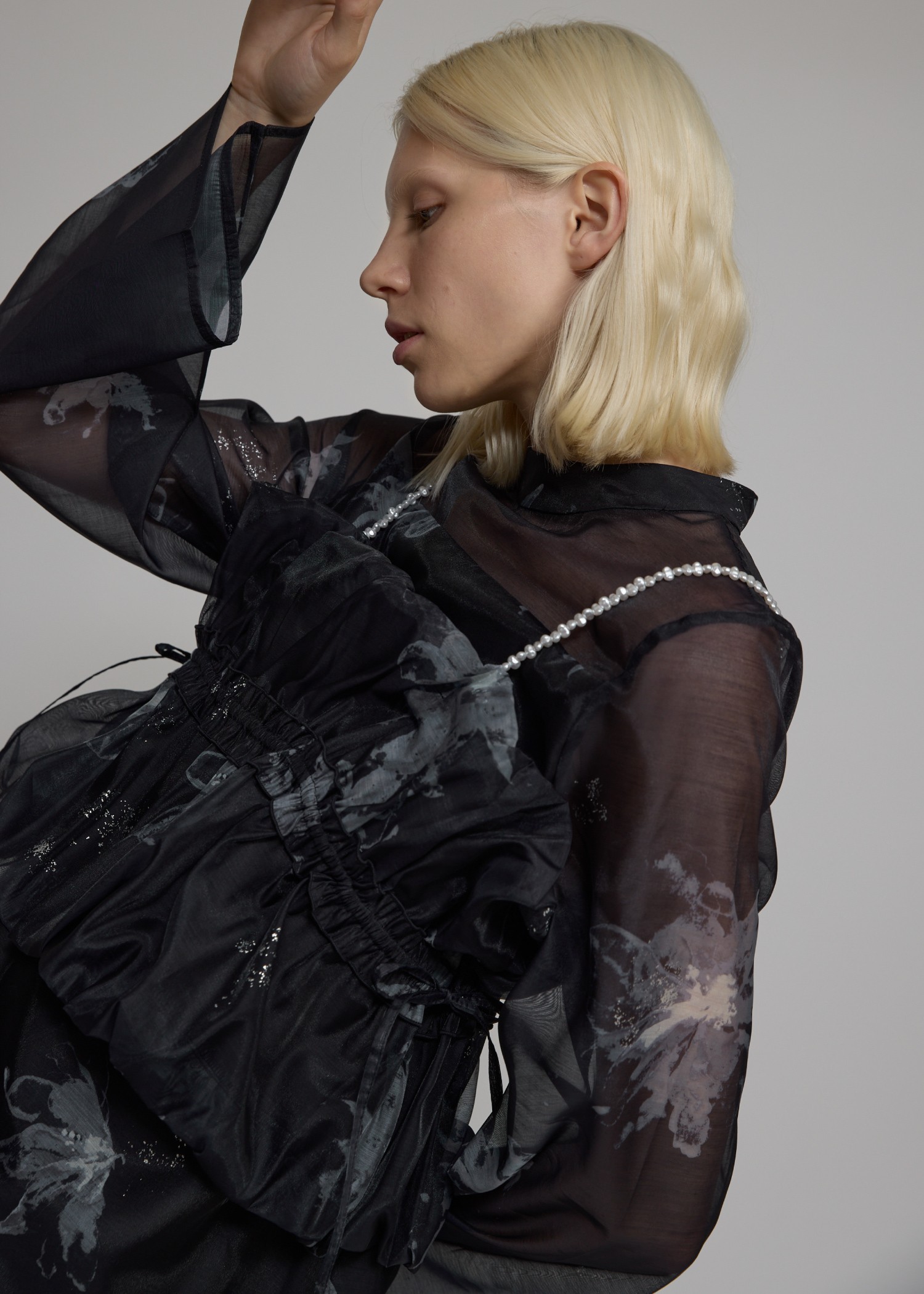 pearl shoulder camisole set original big flower print OP