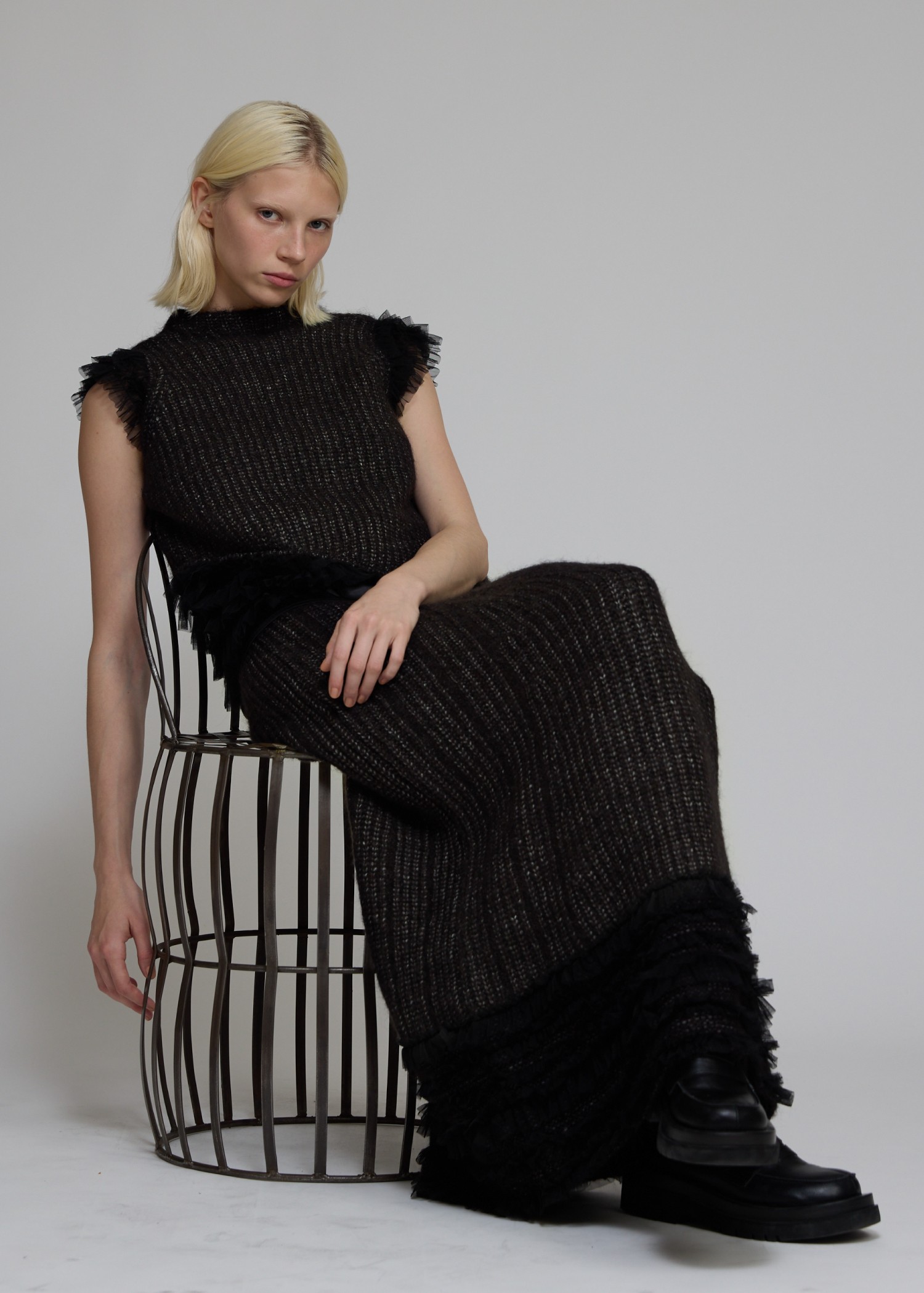 hem tulle frill meld knit SK