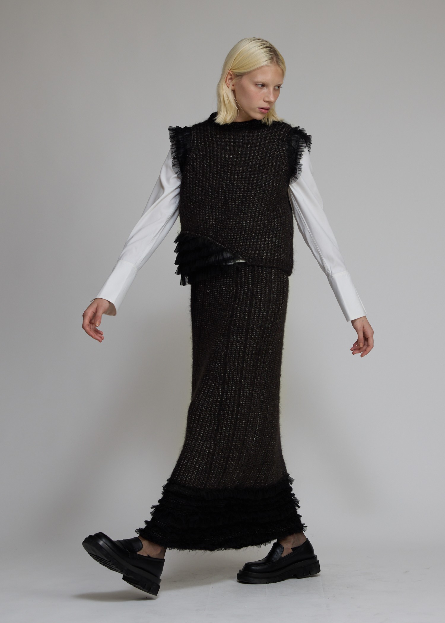 hem tulle frill meld knit SK