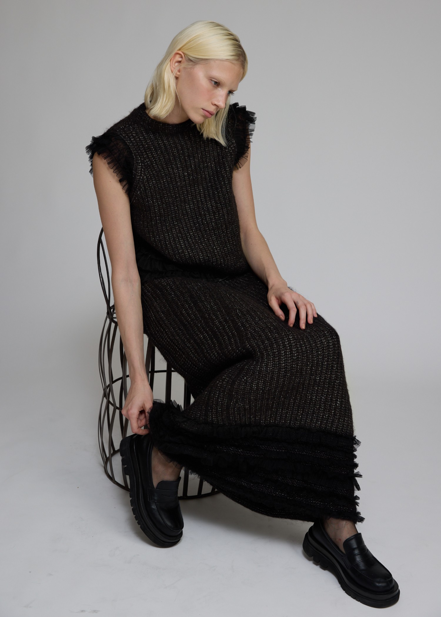 hem tulle frill meld knit SK