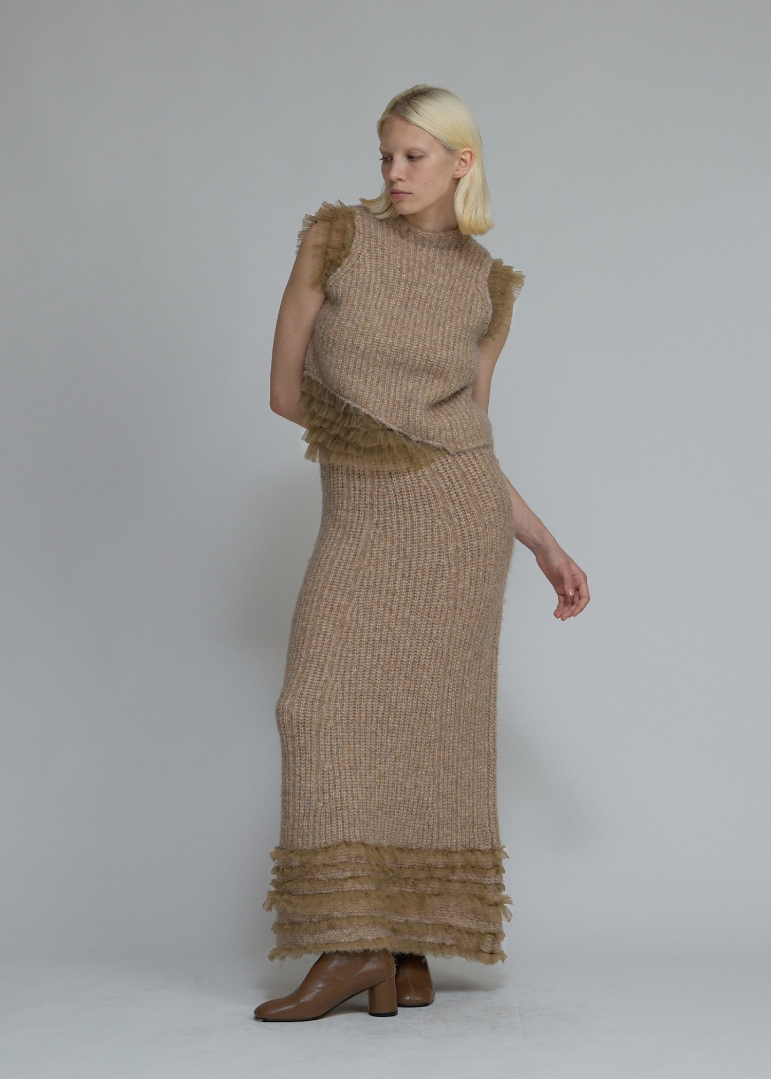 hem tulle frill meld knit SK