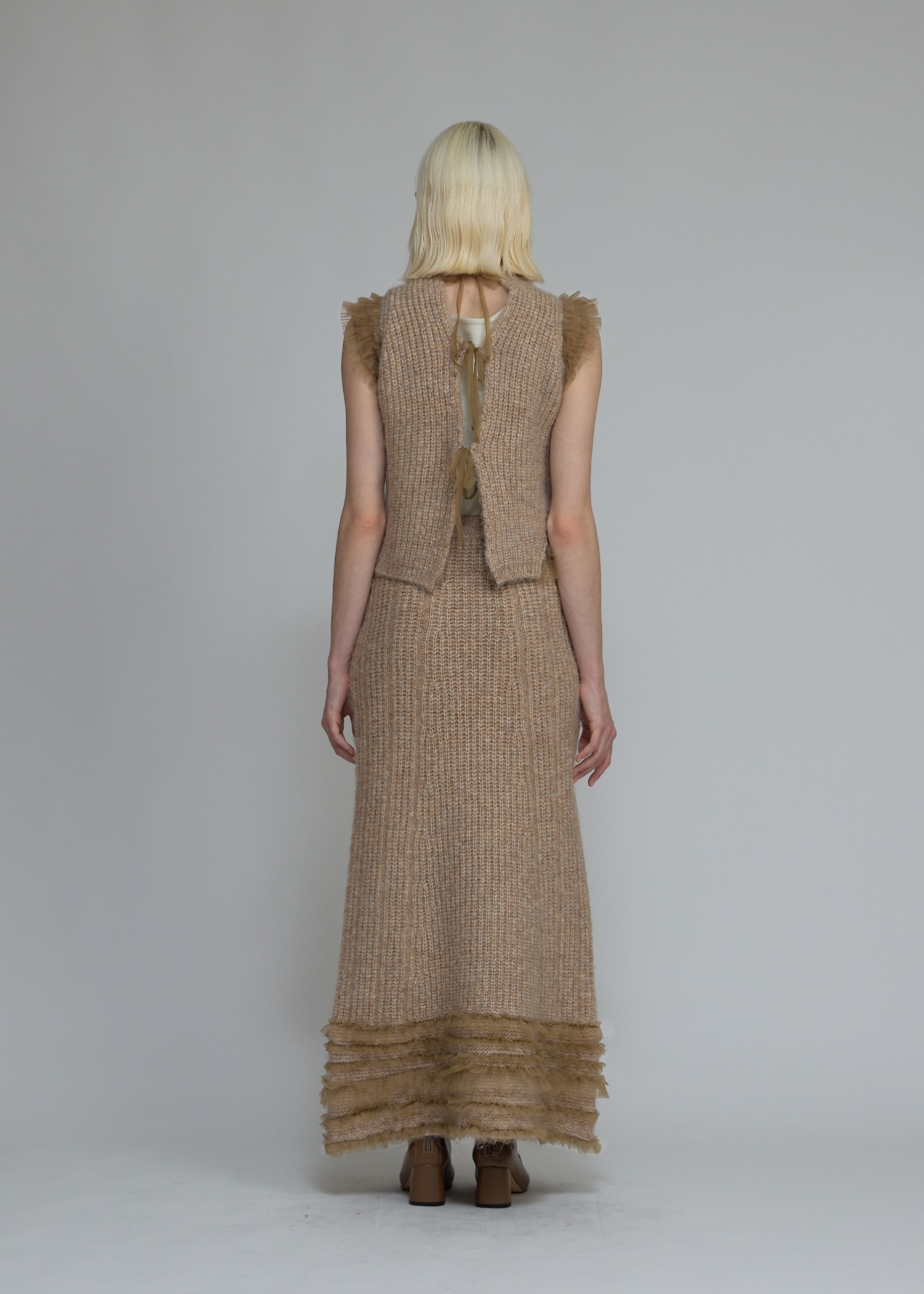 hem tulle frill meld knit SK