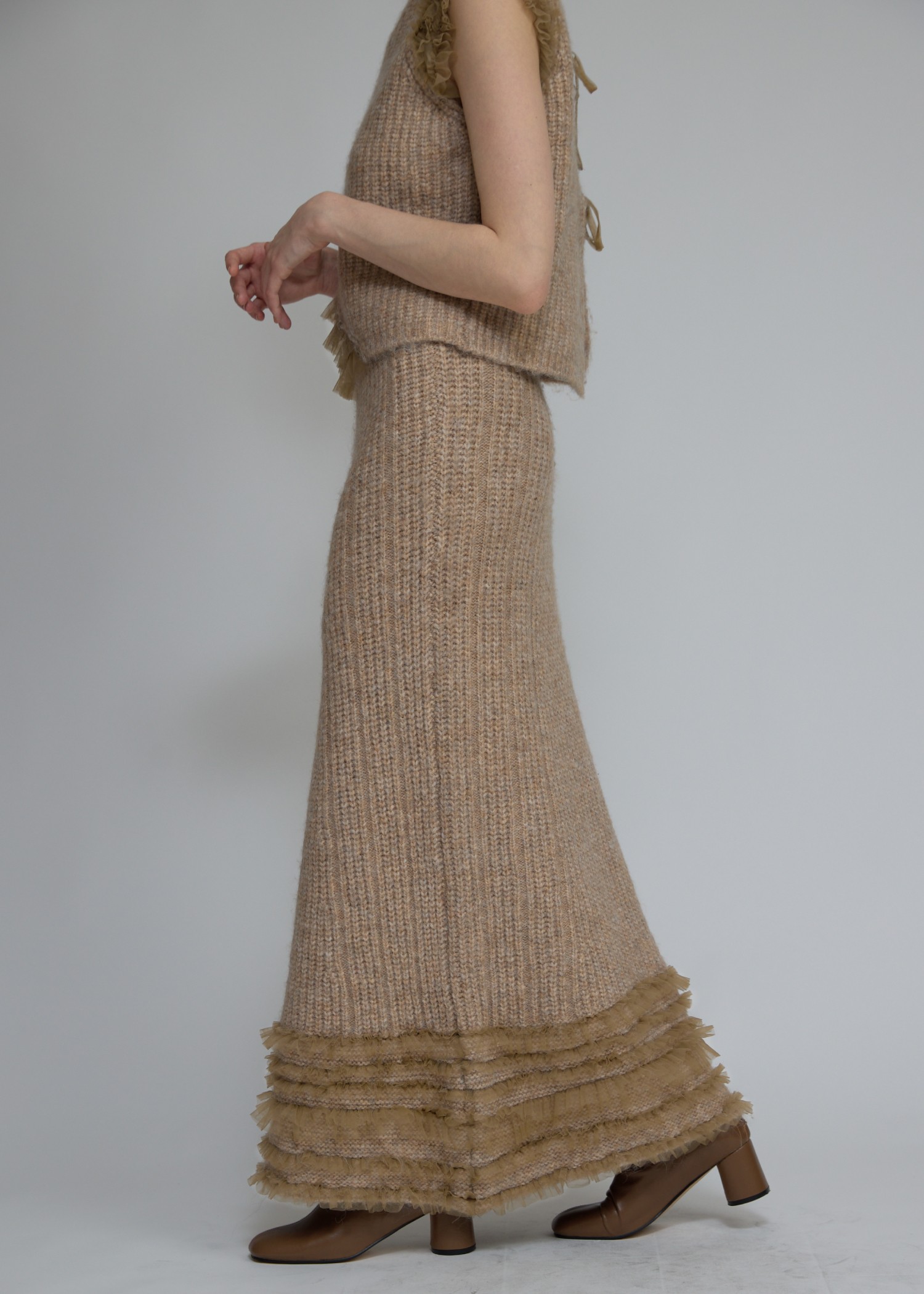 hem tulle frill meld knit SK