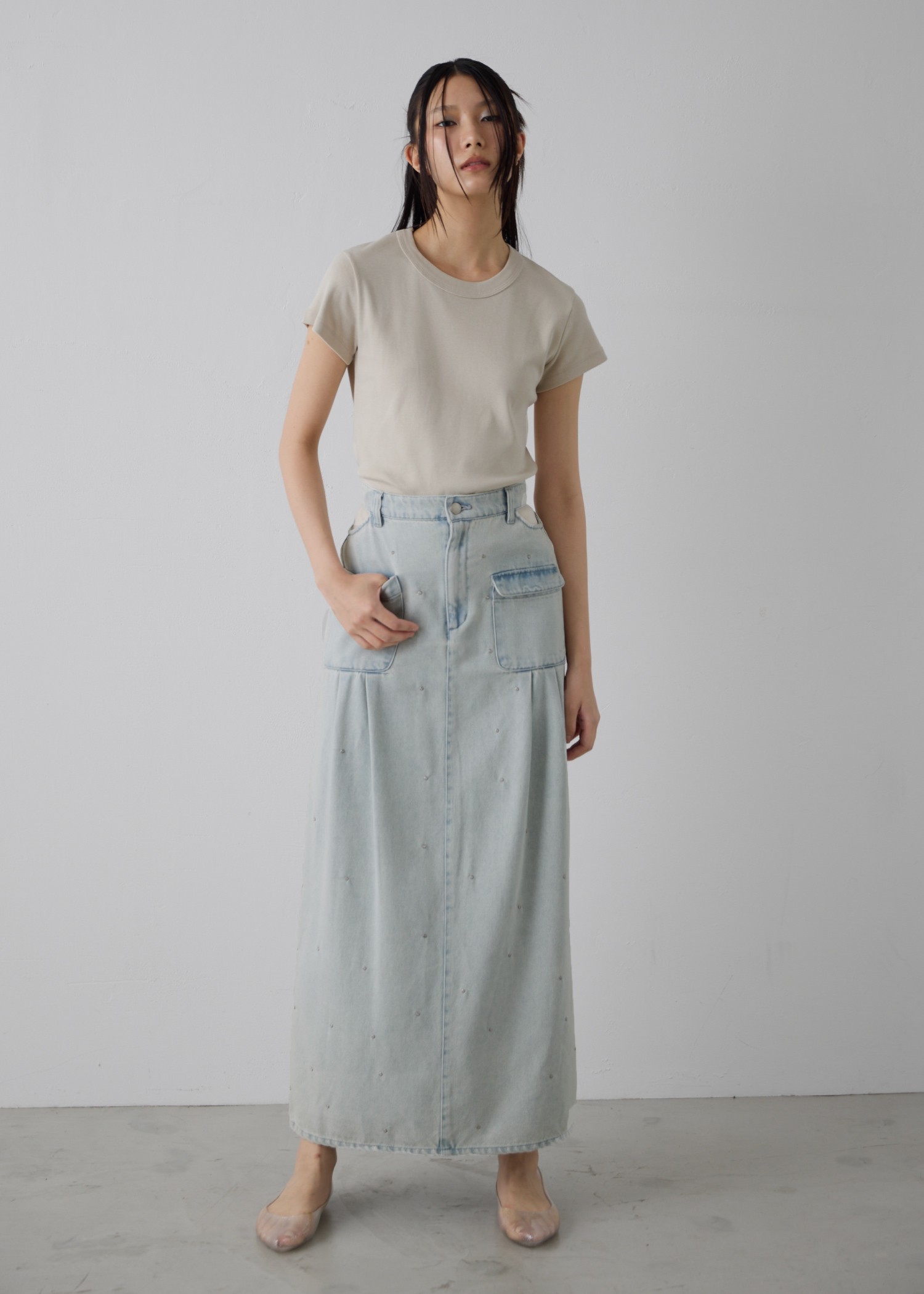 hollow out bijou tuck denim tight SK