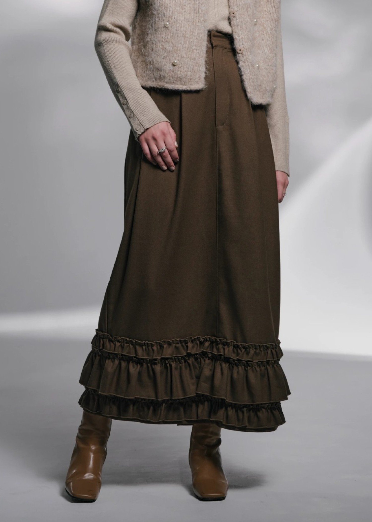 ウィルフリー willfully 24AWフリルチュールニット セール】freely gather frill tulle combination no sleeve knit