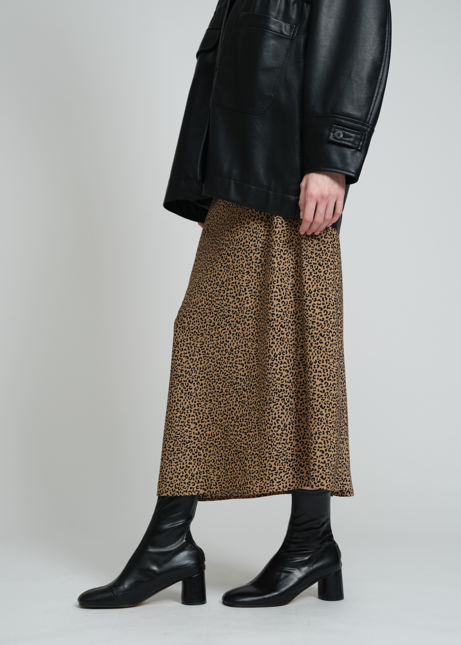 leopard print long trapeze skirt