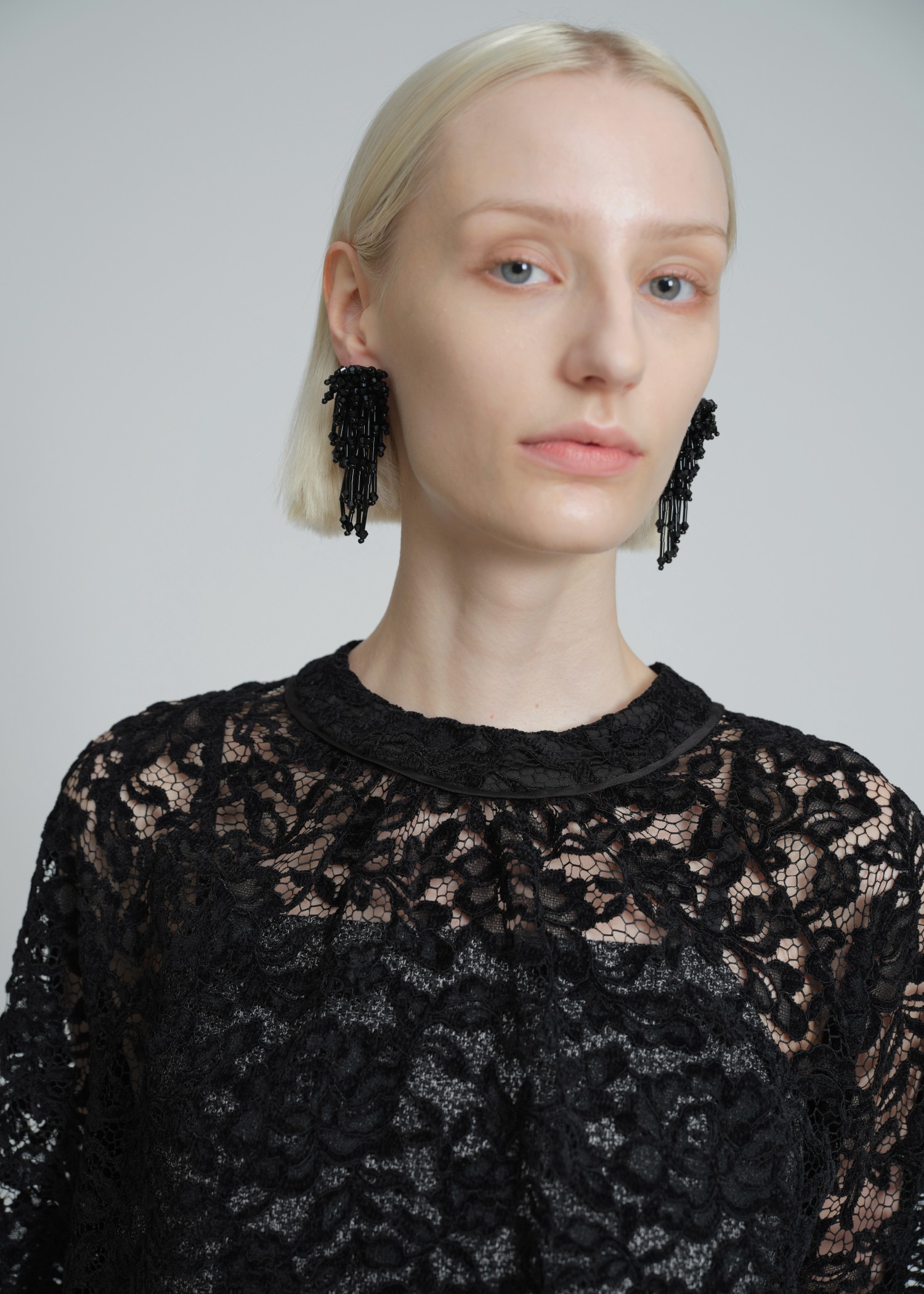 sheer velour lace ribbon sleeve blouse