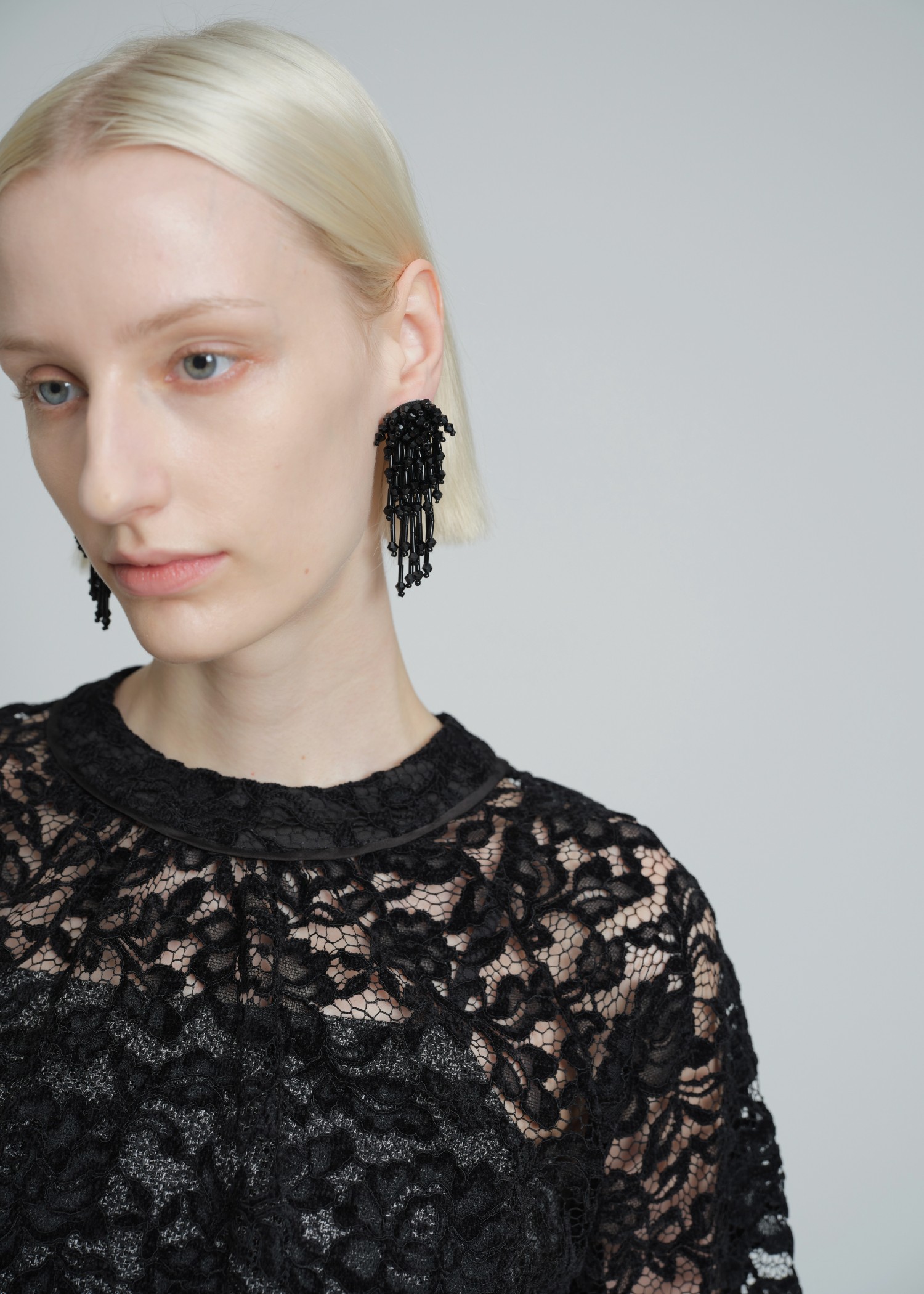 sheer velour lace ribbon sleeve blouse