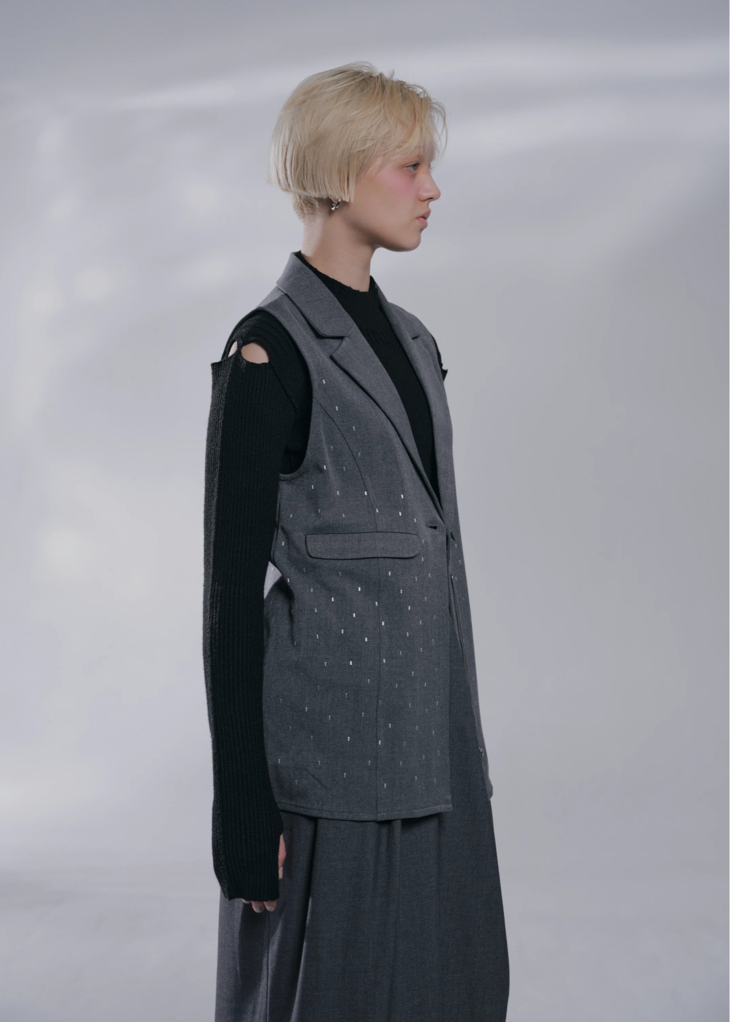 tailor collar studs zip gilet