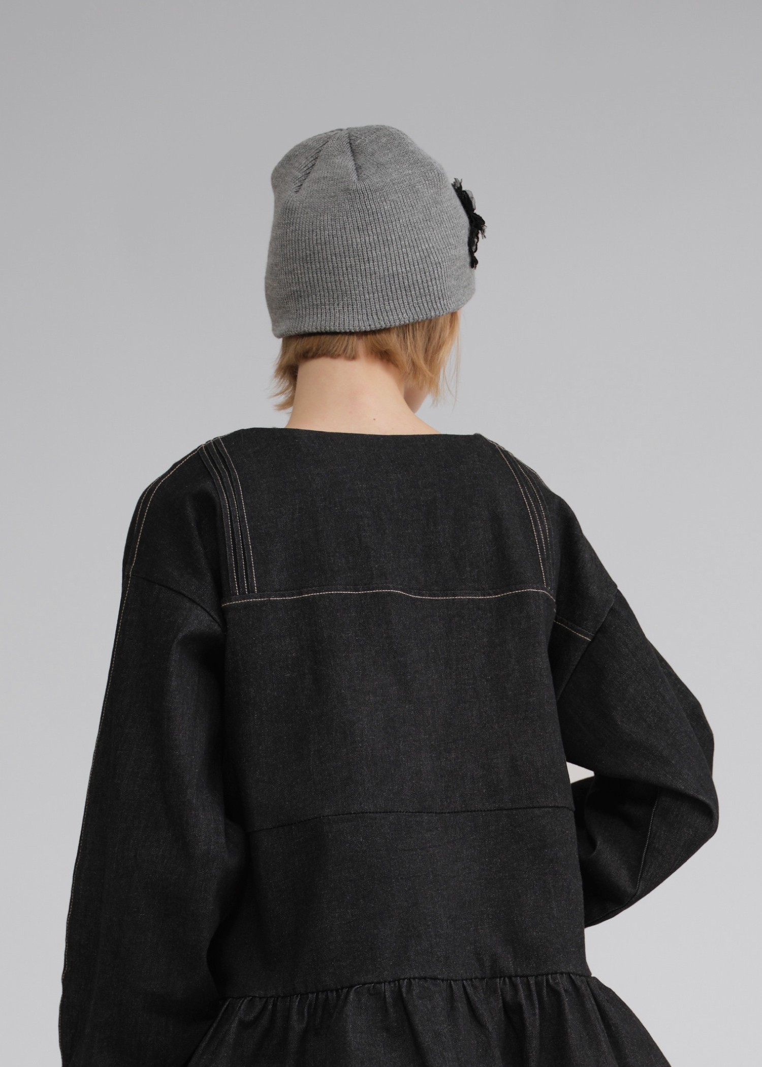 flower lace motif knit beanie