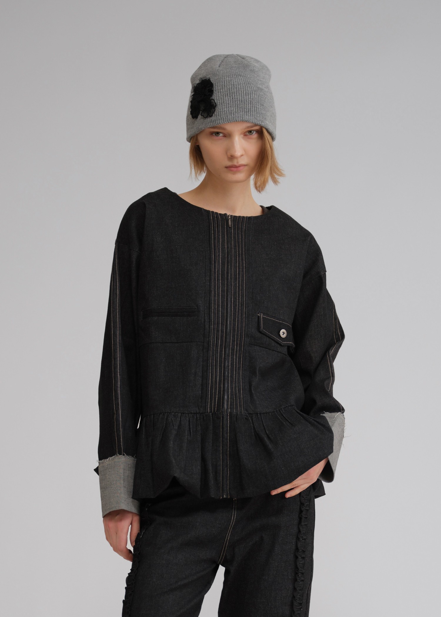 flower lace motif knit beanie