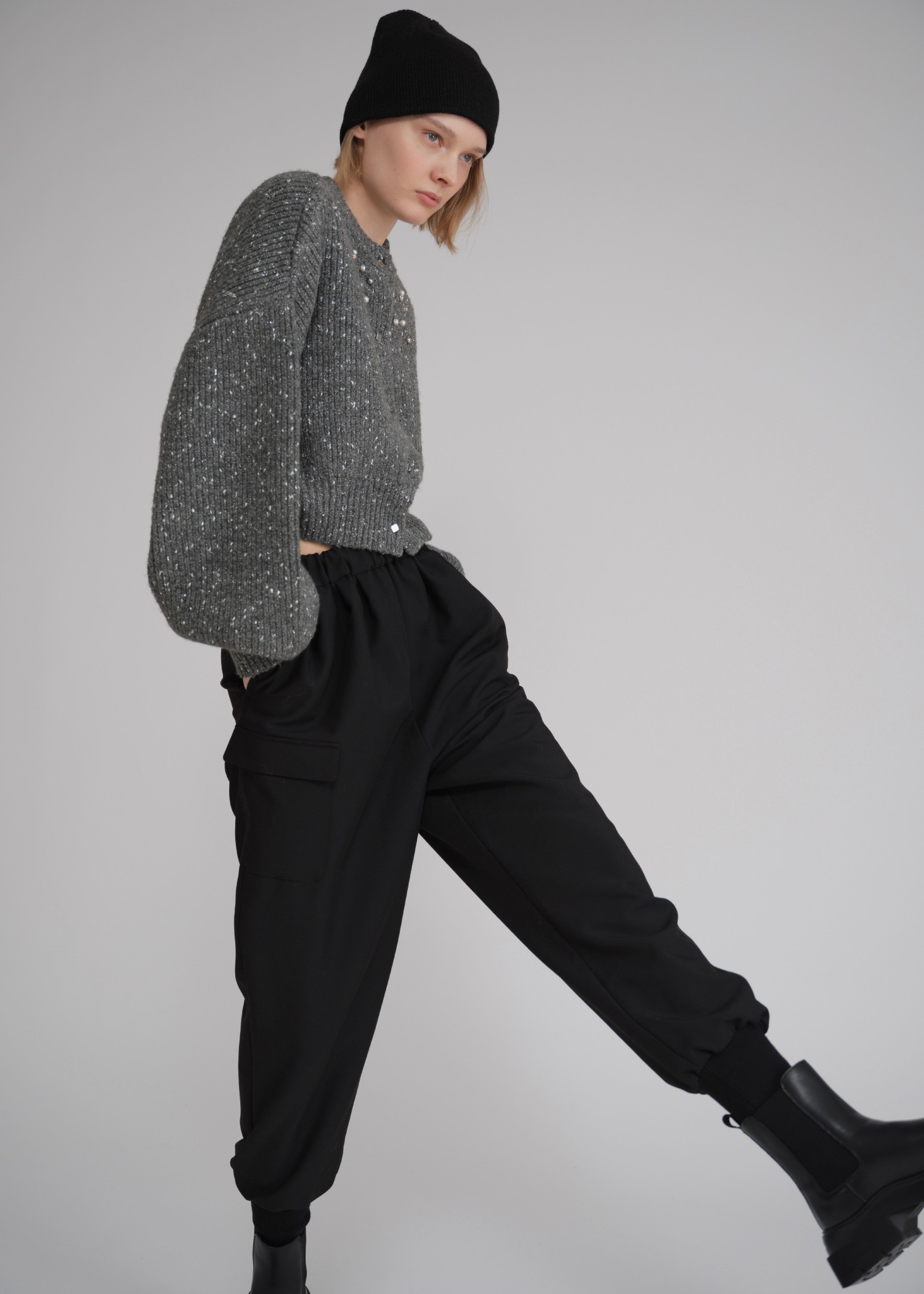 flower lace motif knit beanie