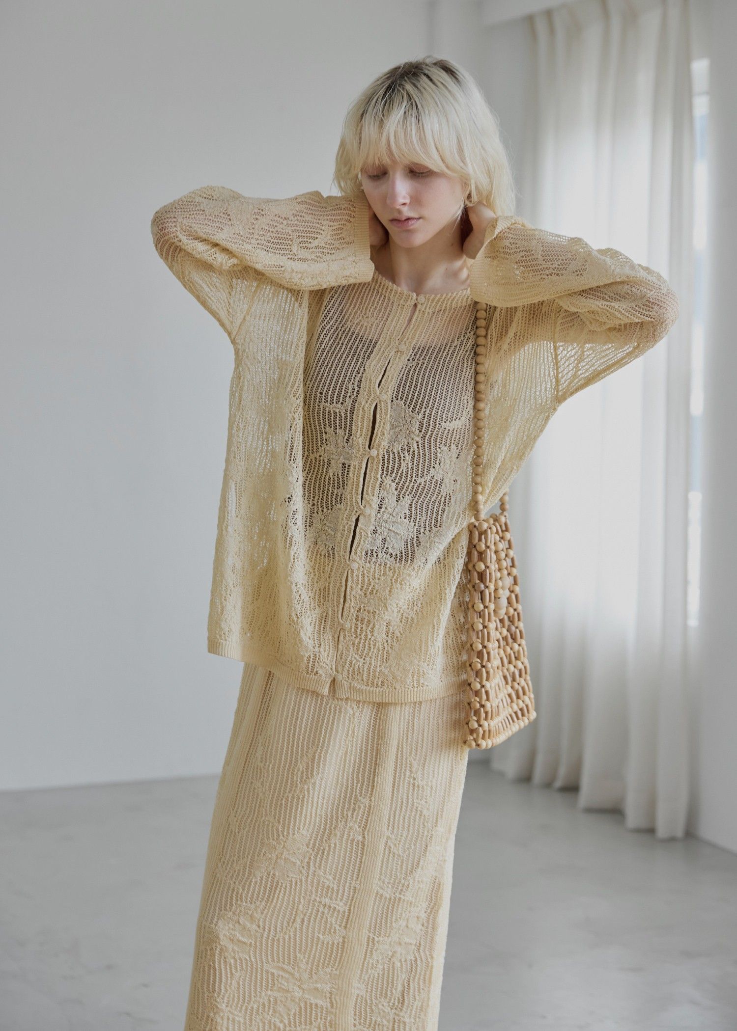 mesh gradation flower rib sheer knit