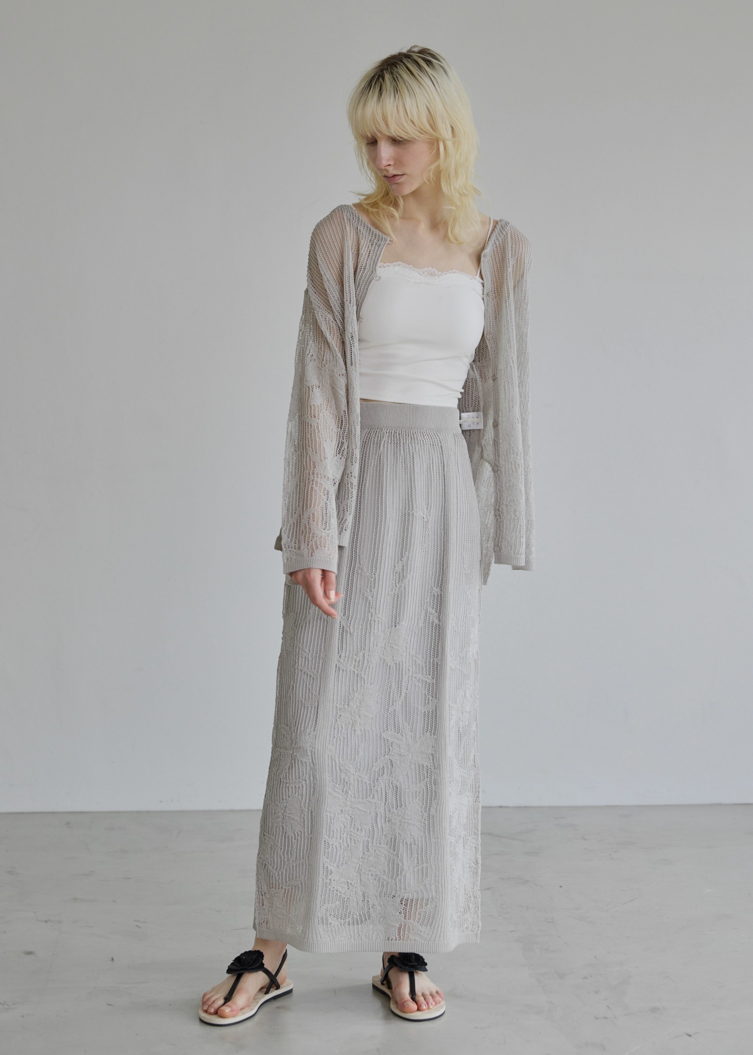 mesh gradation flower rib sheer knit