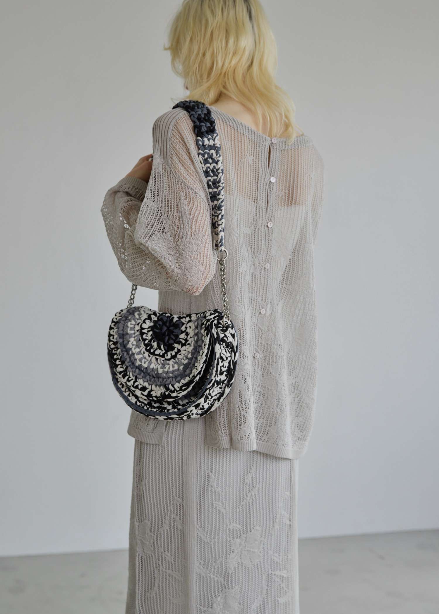 mesh gradation flower rib sheer knit