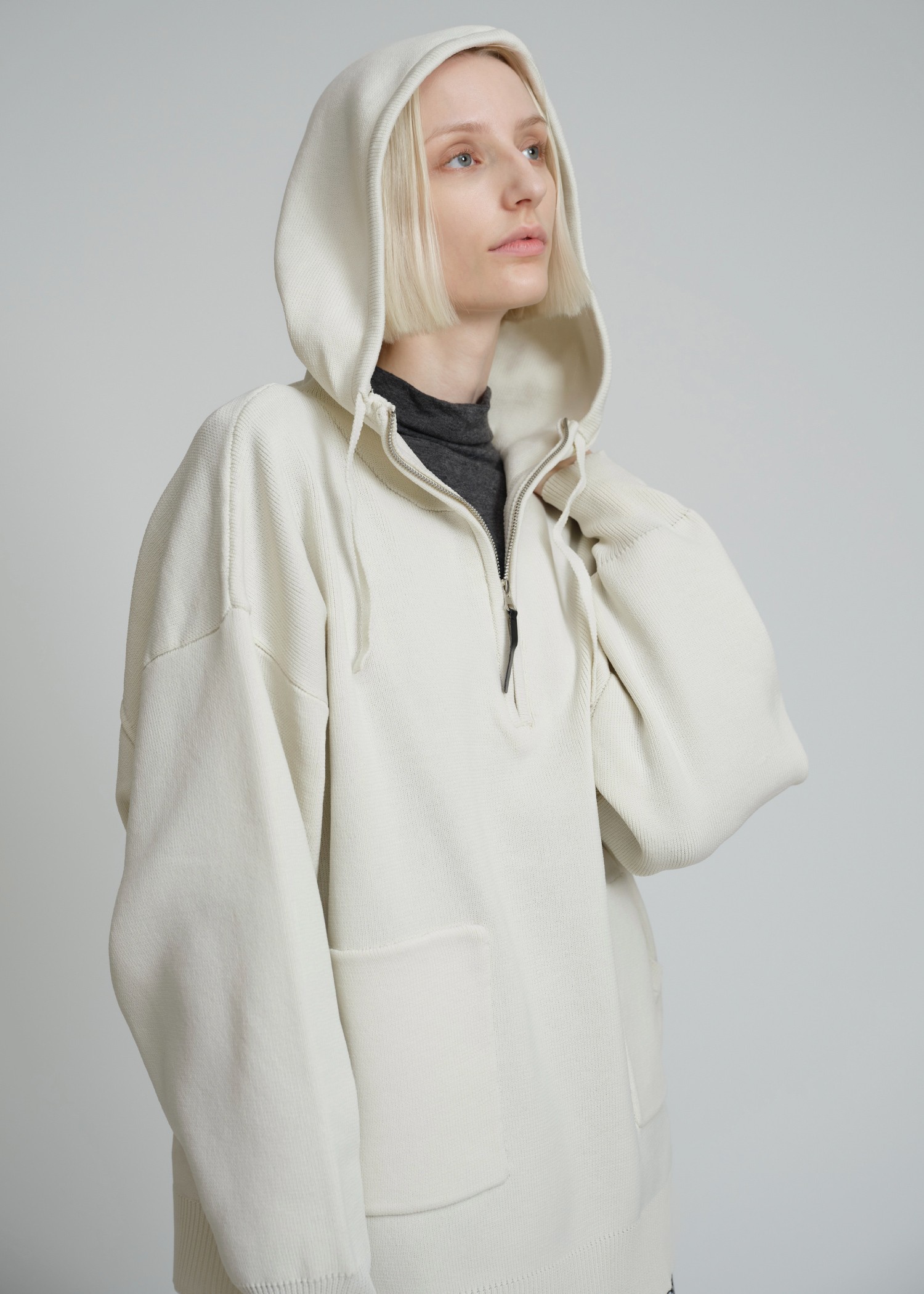 aerial muff pocket selectable half zip knit