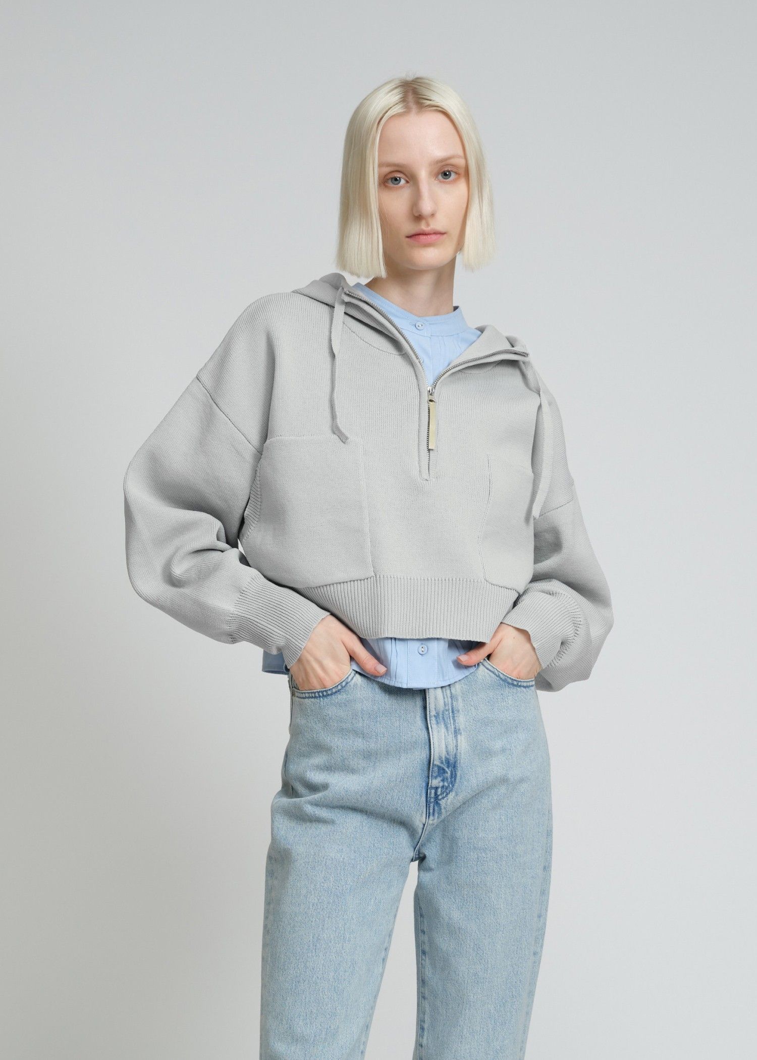 aerial muff pocket selectable half zip knit