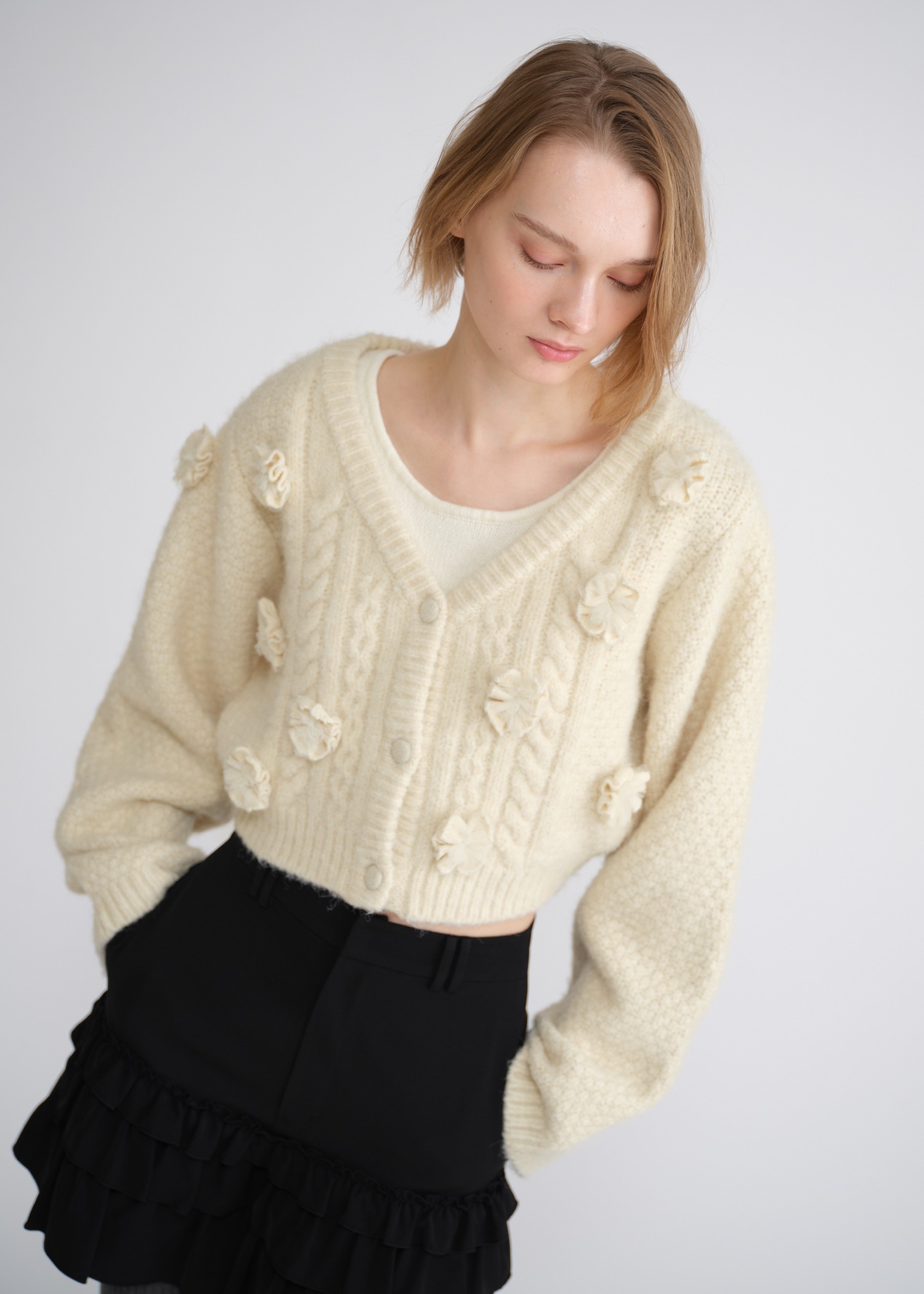flower garden cable knit cardigan