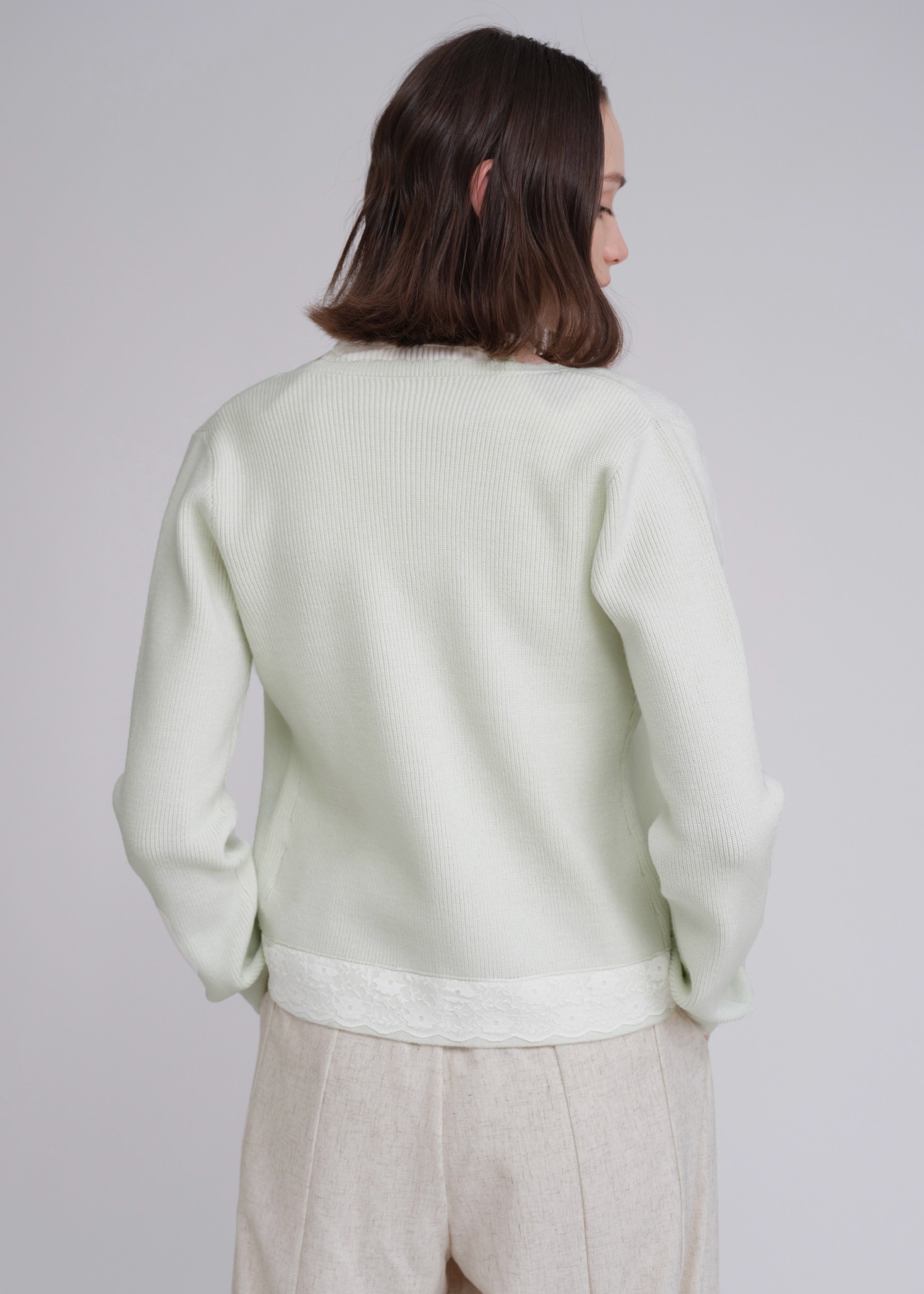 lace combination scallop knit cardigan