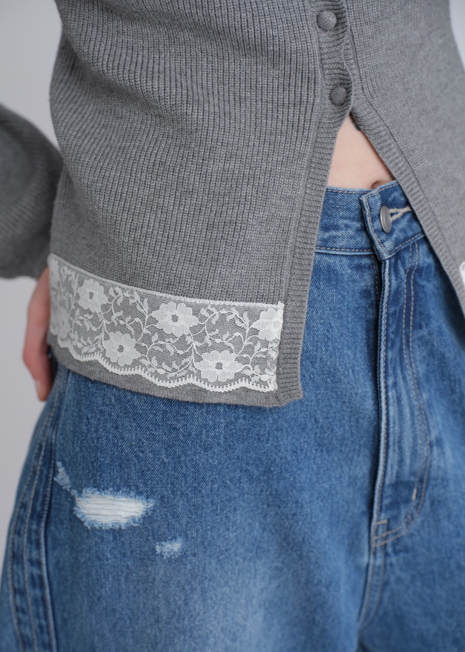 lace combination scallop knit cardigan