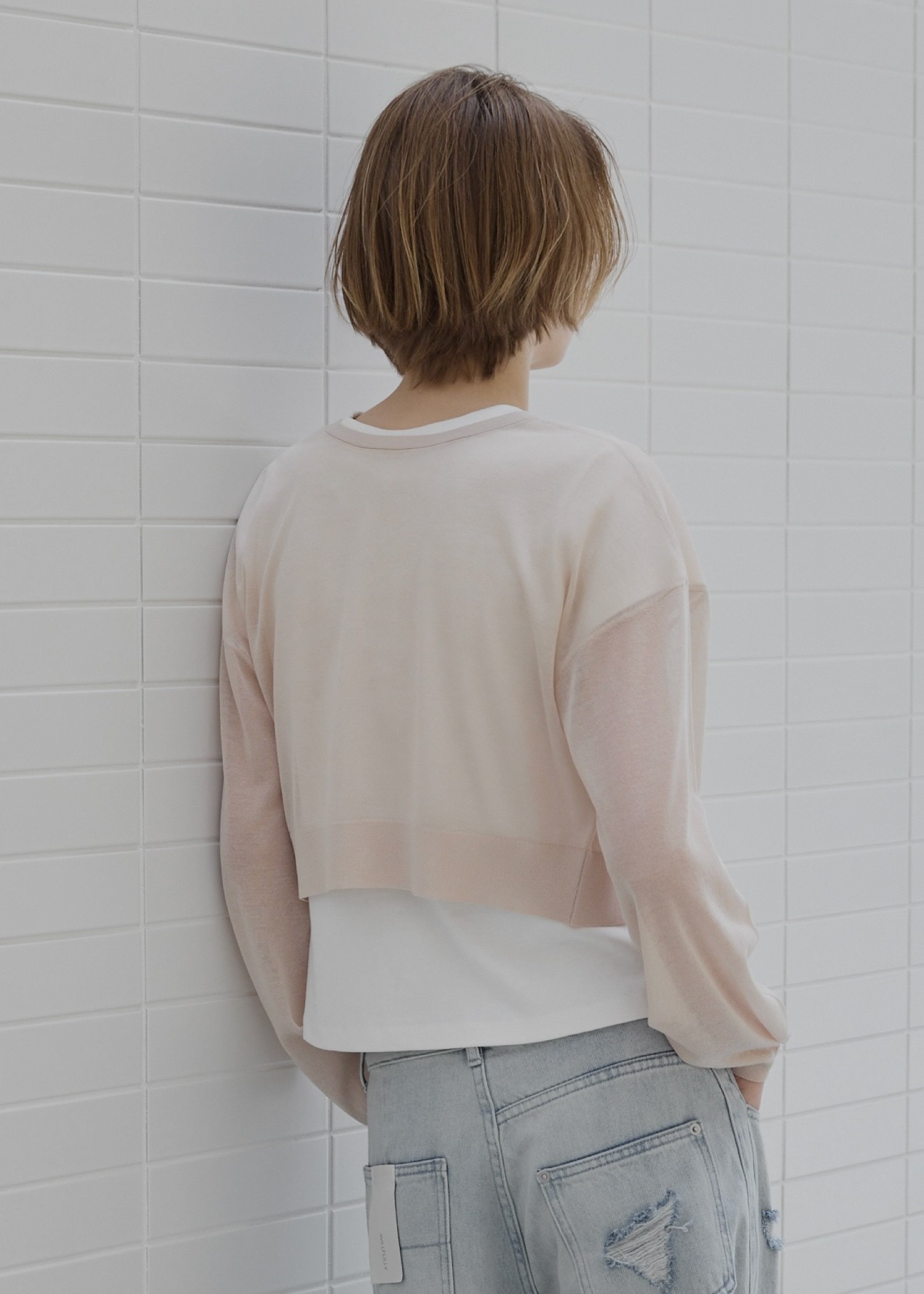 sheer round neck multi button cardigan