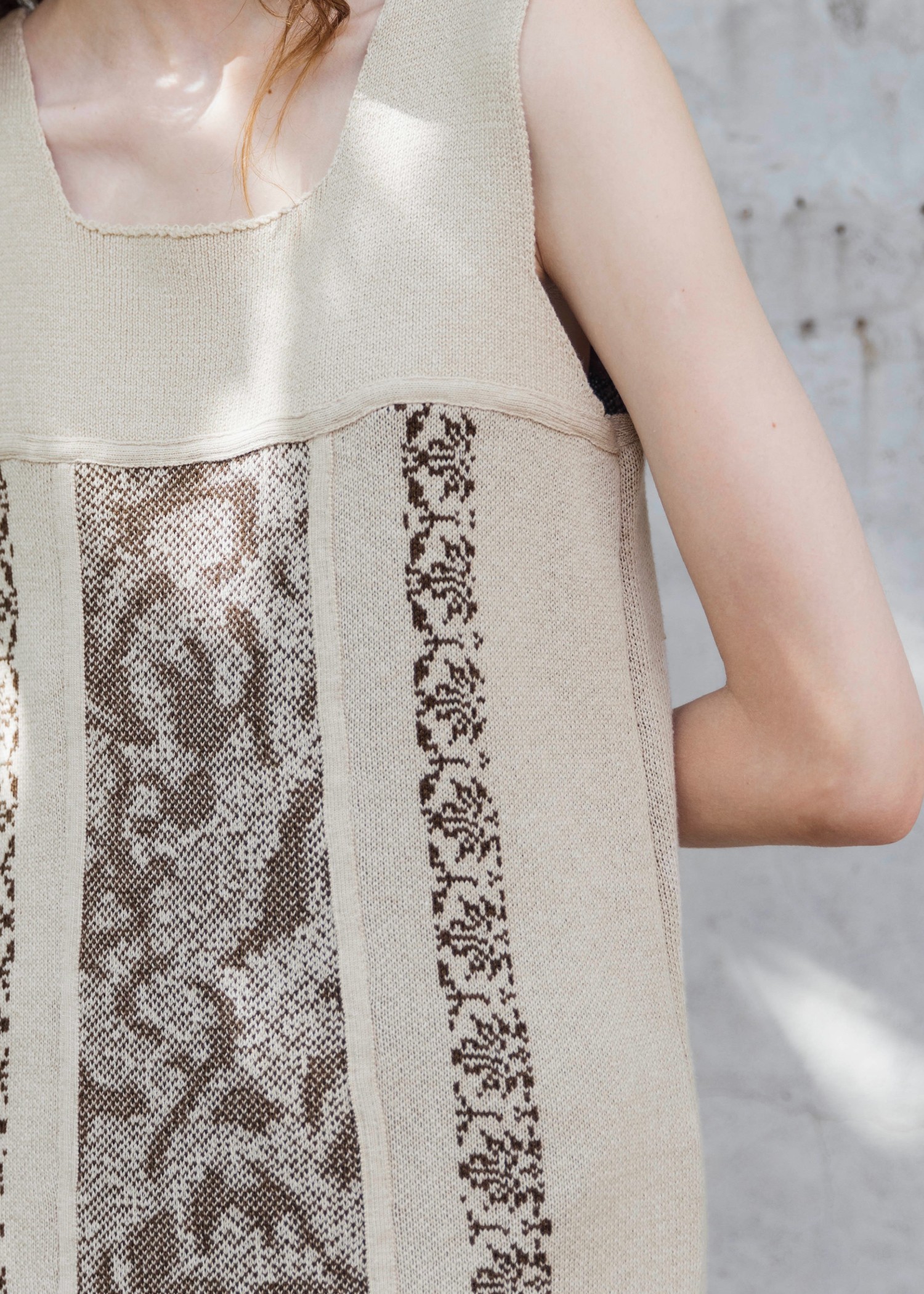 jacquard panel square neck knit OP